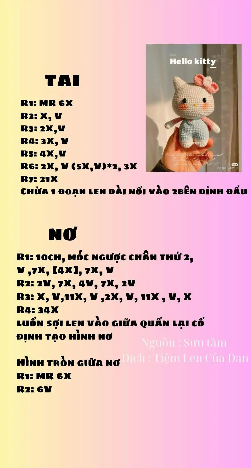 Chart Móc Len Gấu & Thỏ Cherry, Hello Kitty: Hướng Dẫn Chi Tiết Từng Phần