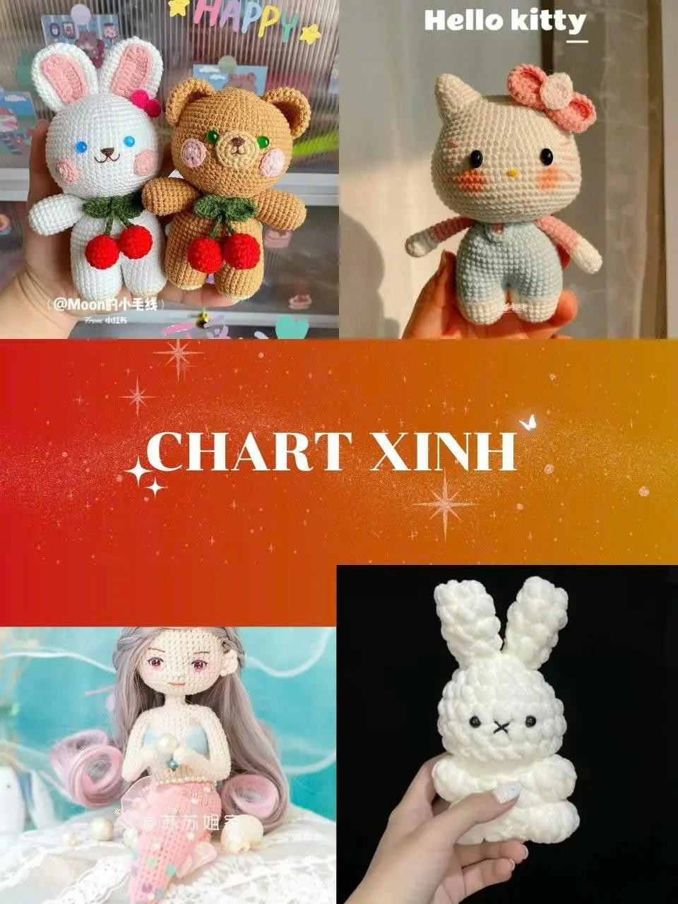 Chart Móc Len Gấu & Thỏ Cherry, Hello Kitty: Hướng Dẫn Chi Tiết Từng Phần