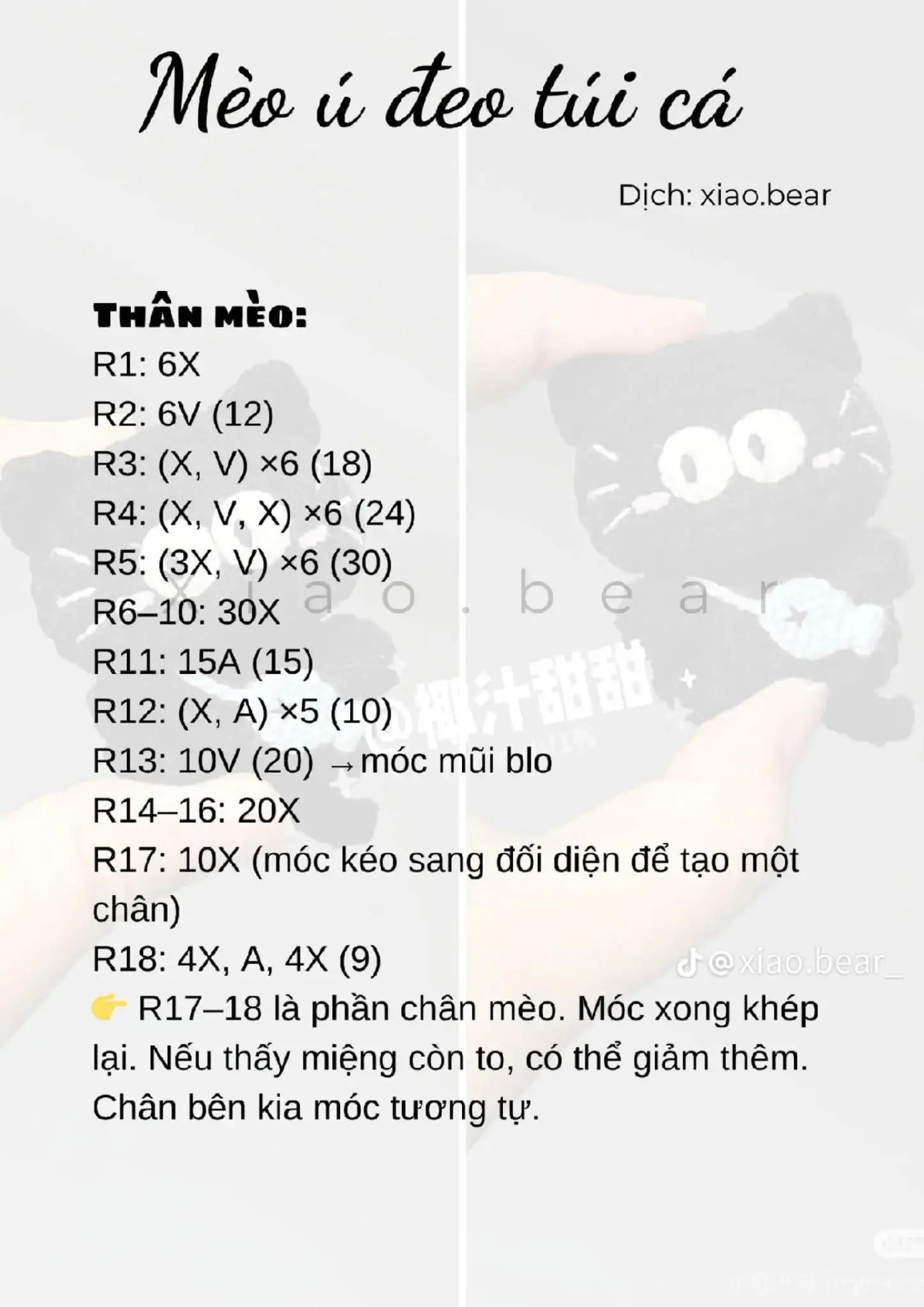 Chart móc len gấu ú trắng và mèo đen đeo túi cá