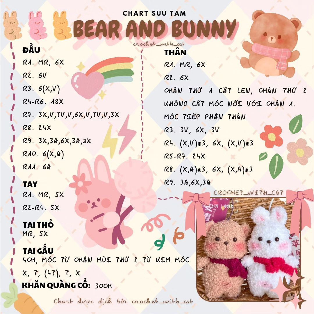 Chart Móc Len Gấu Và Thỏ Bé Nhí Khăn Đỏ