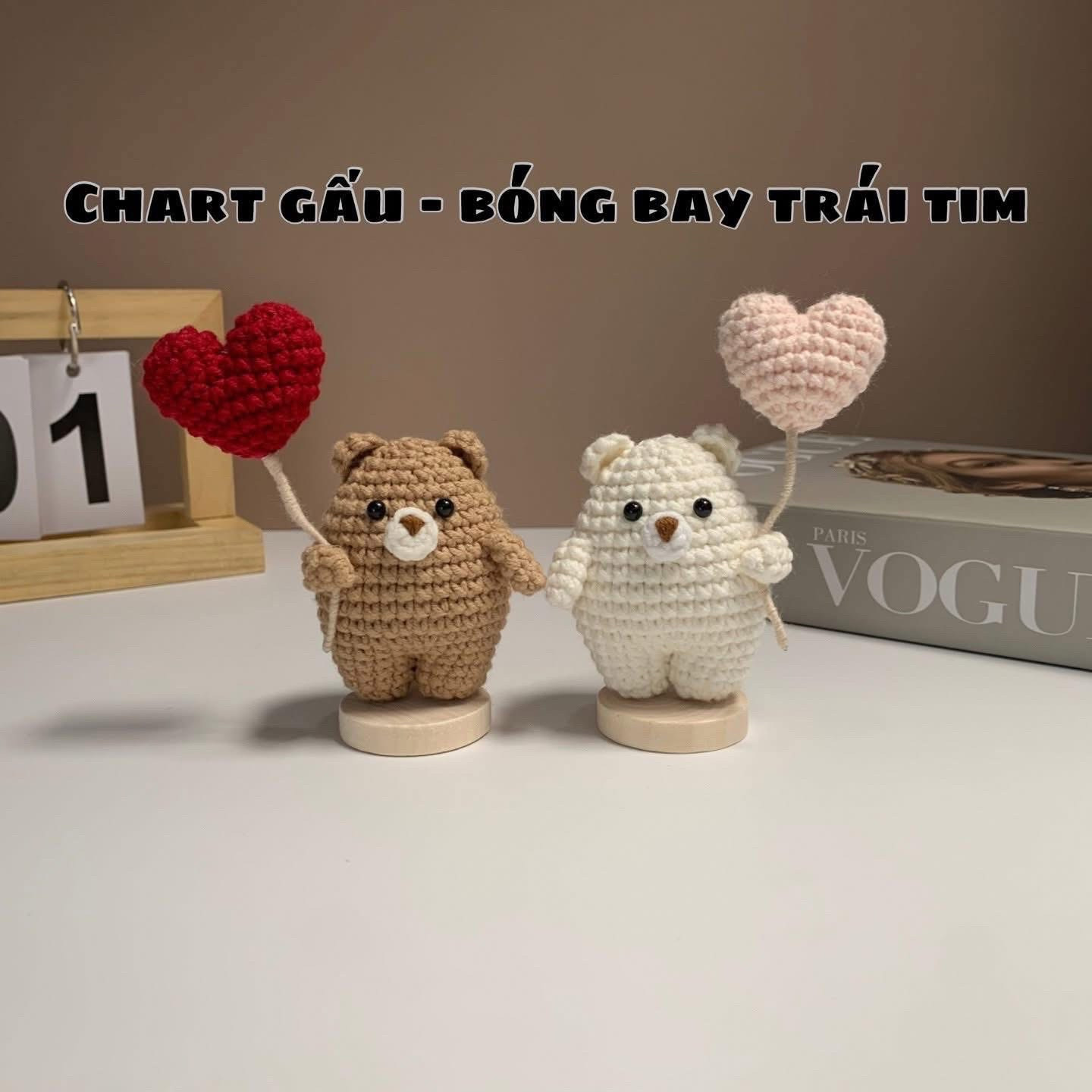 Chart móc len gấu và trái tim