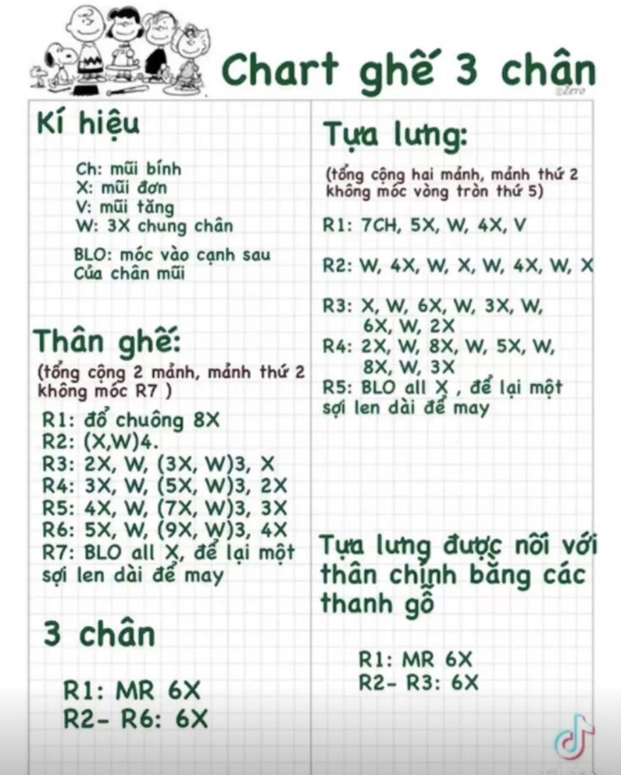 Chart móc len ghế 3 chân siêu dễ thương