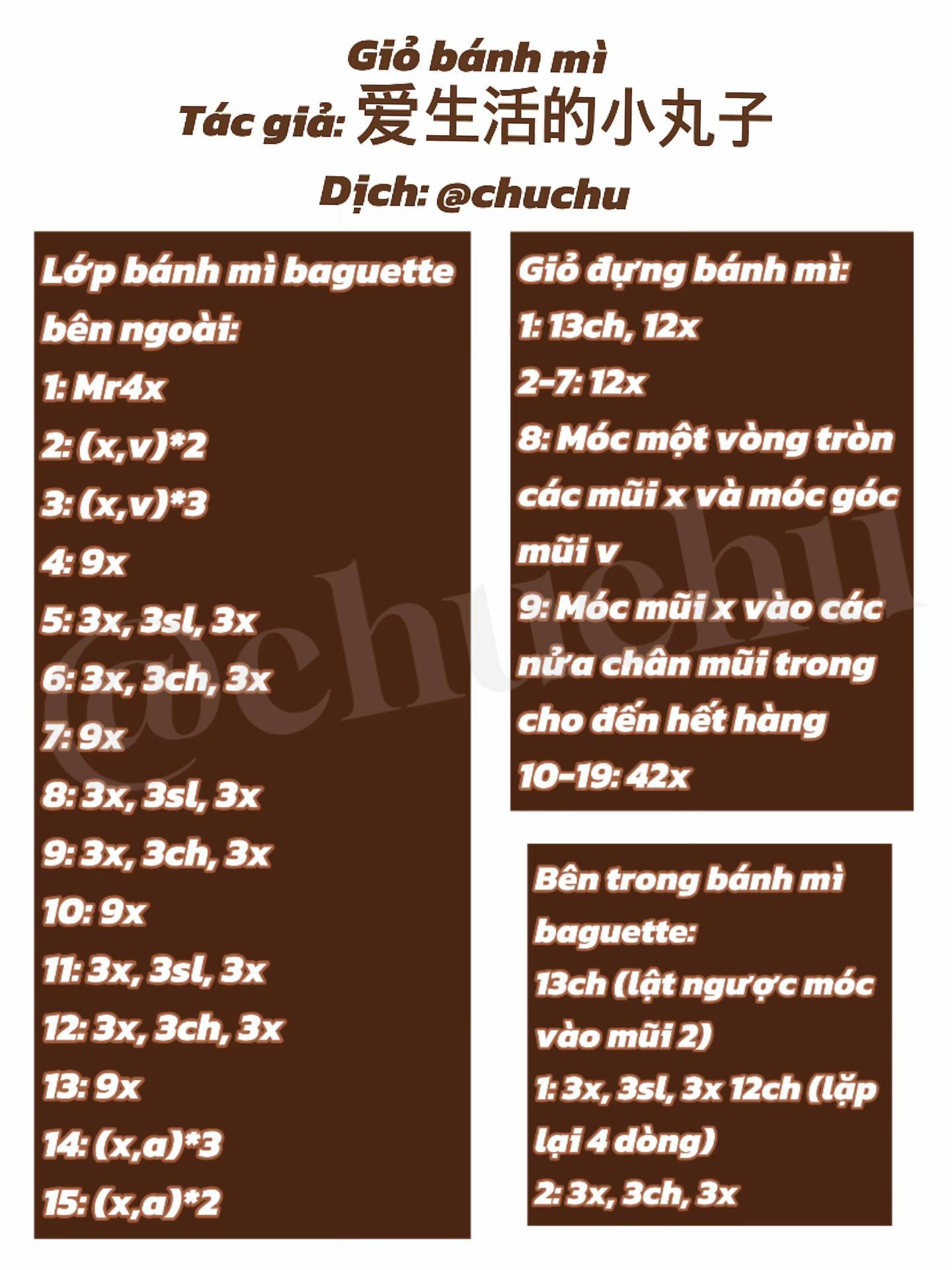 Chart móc len giỏ bánh mì và các loại bánh baguette, ngô