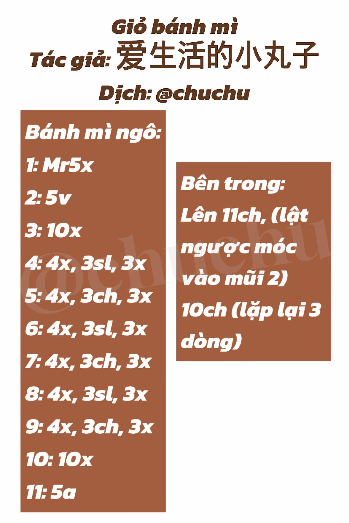 Chart móc len giỏ bánh mì và các loại bánh baguette, ngô