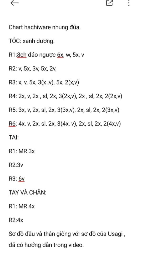 Chart móc len Hachiware màu trắng xanh, hướng dẫn chi tiết từng hàng