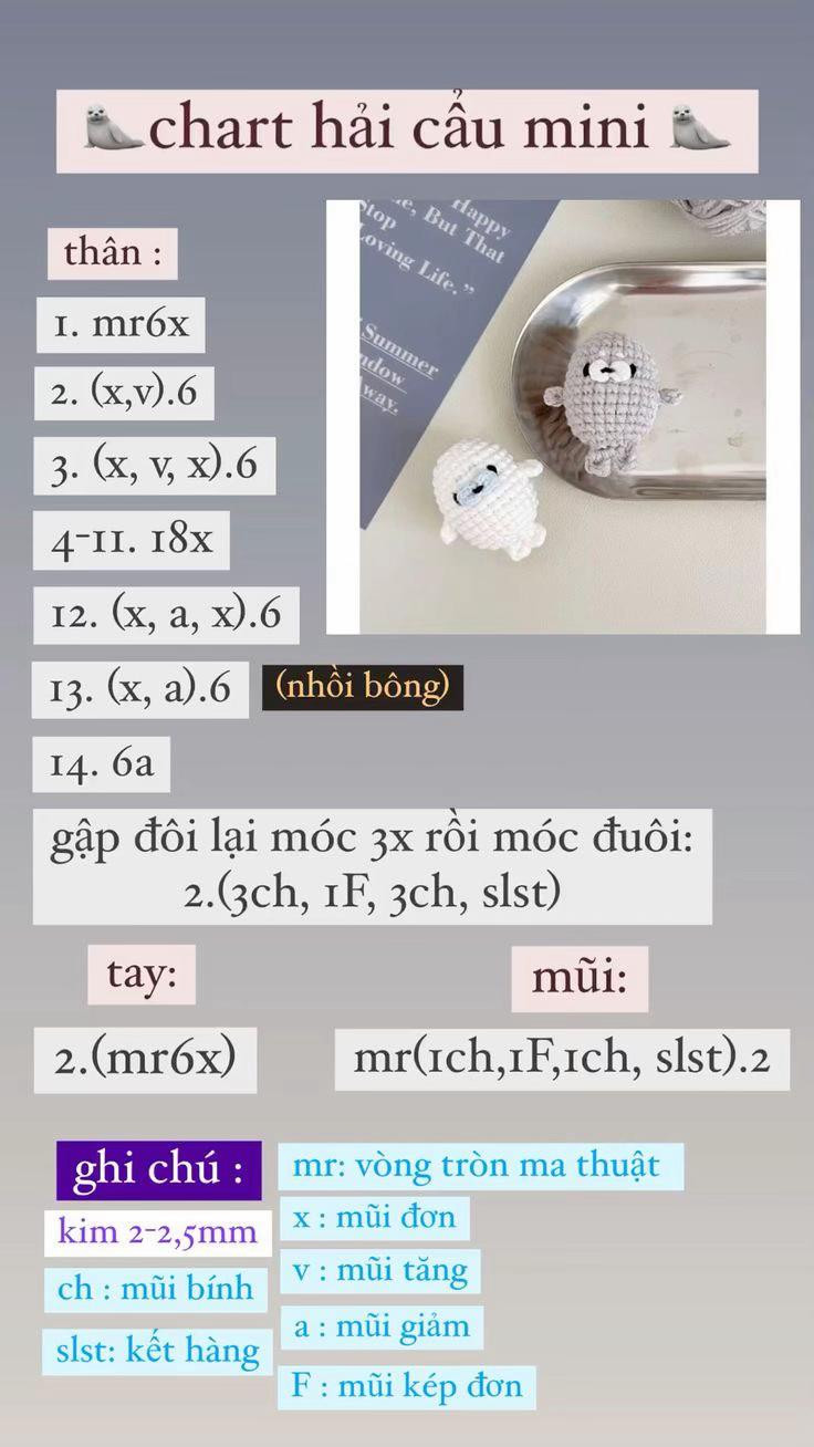 Chart móc len hải cẩu mini dễ thương