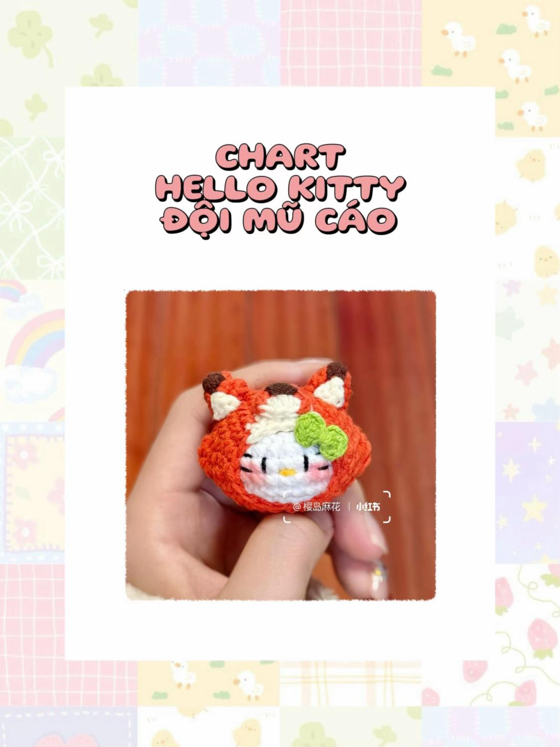 Chart Móc Len Hello Kitty Đội Mũ Cáo Cam Dễ Thương