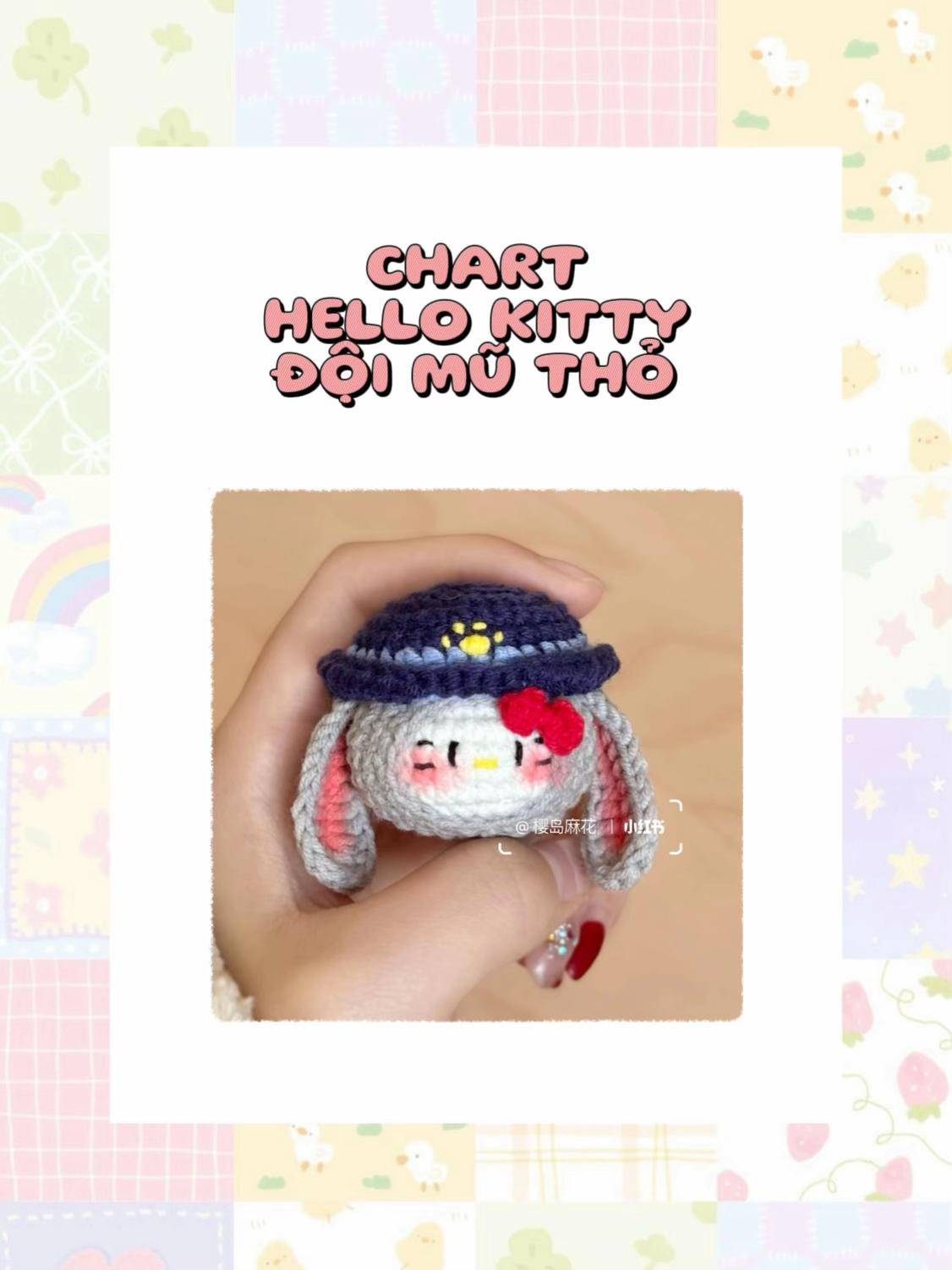 Chart móc len Hello Kitty đội mũ thỏ cảnh sát dễ thương