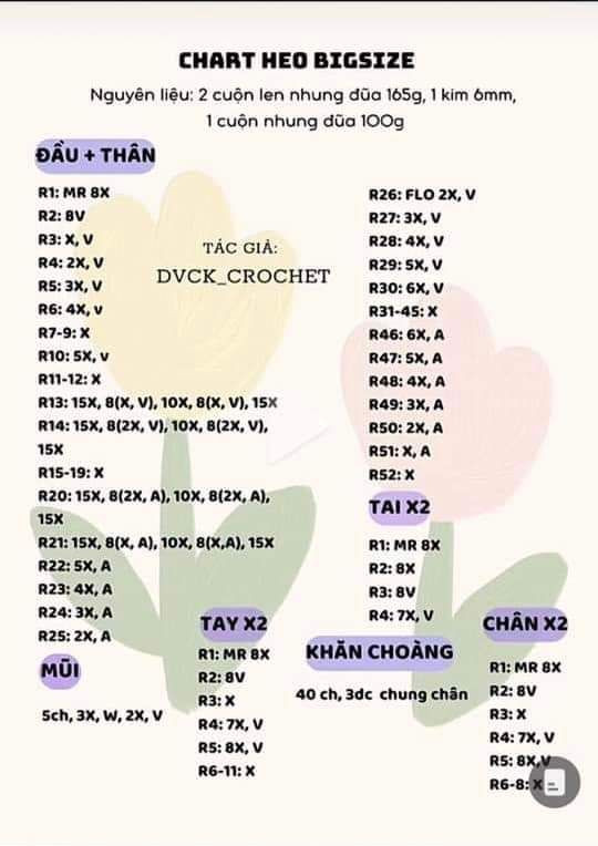 Chart móc len Heo Bigsize - Hướng dẫn chi tiết từng hàng