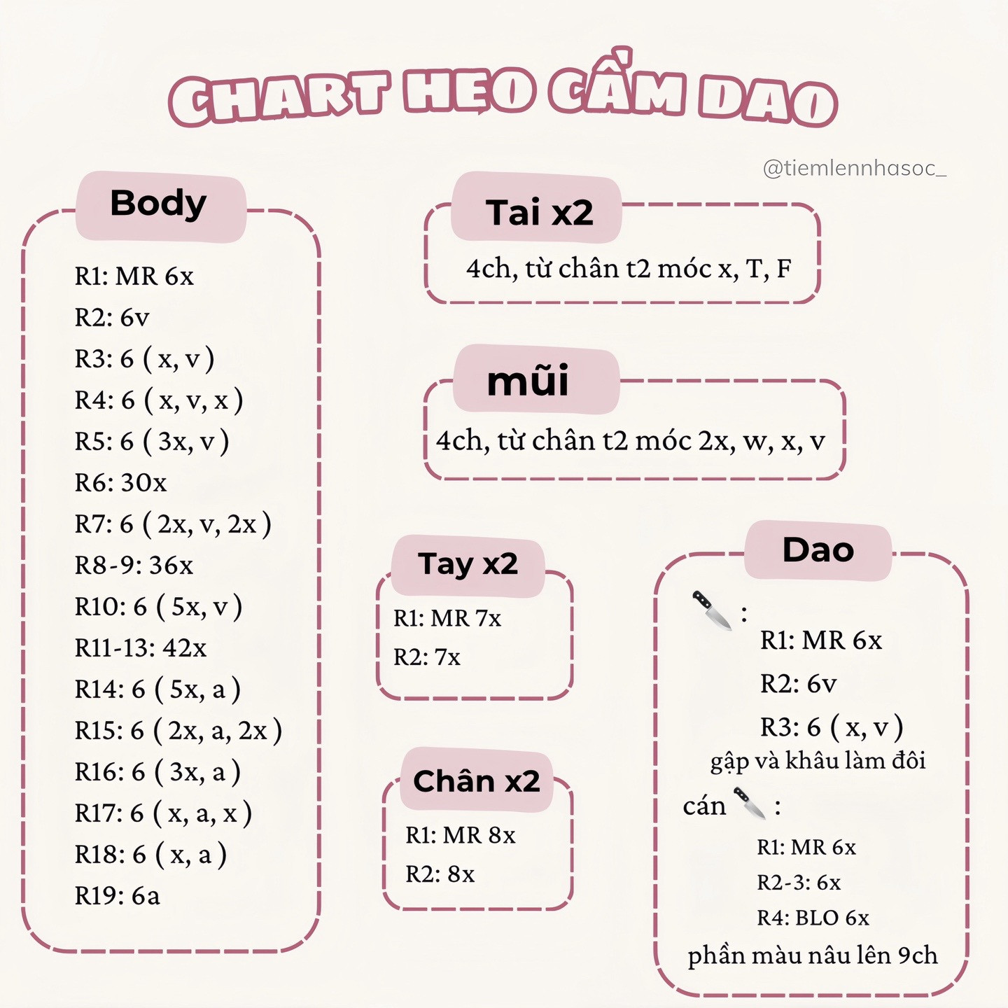 Chart Móc Len Heo Cầm Dao Trắng Dễ Thương