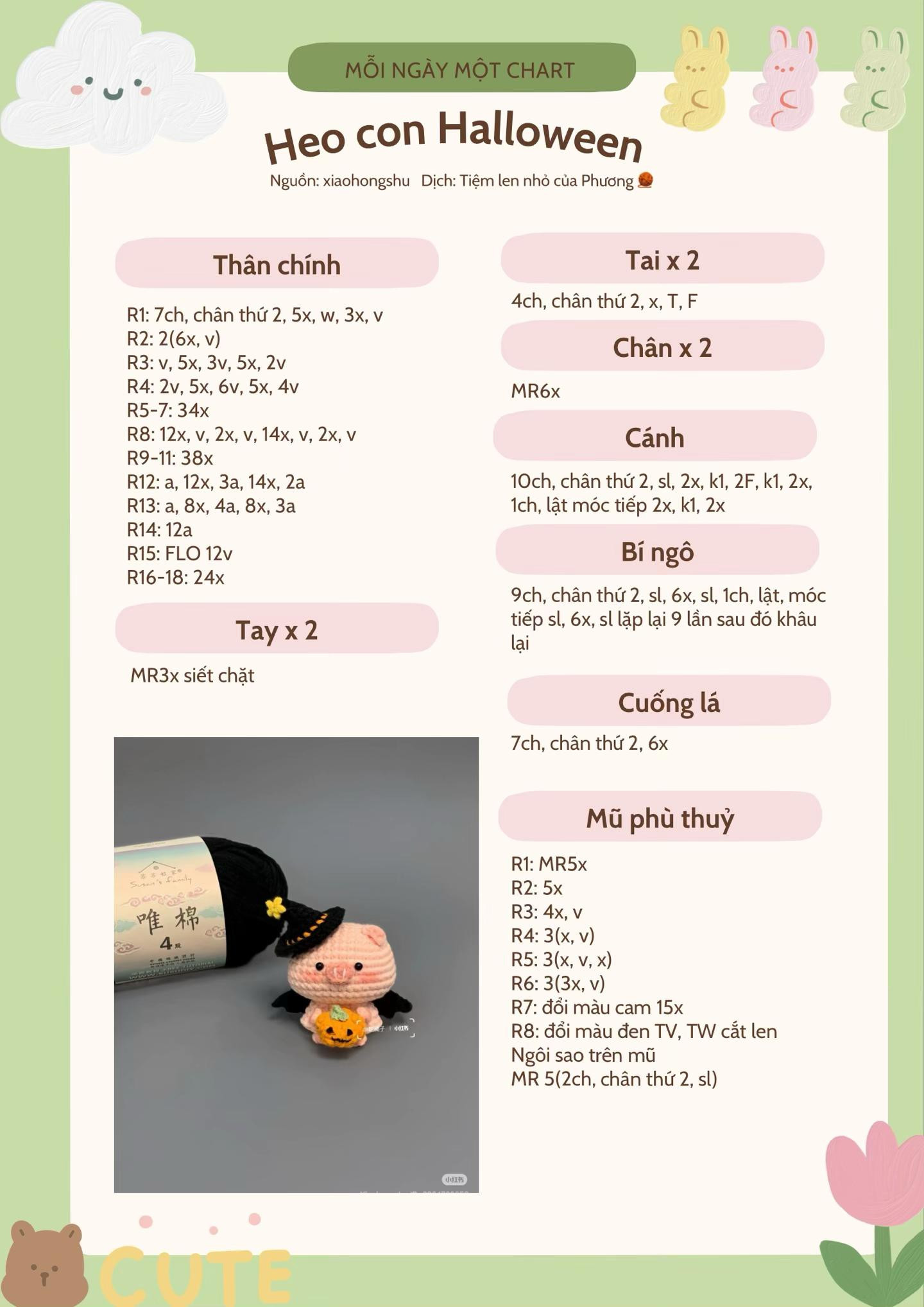 Chart móc len Heo con Halloween dễ thương