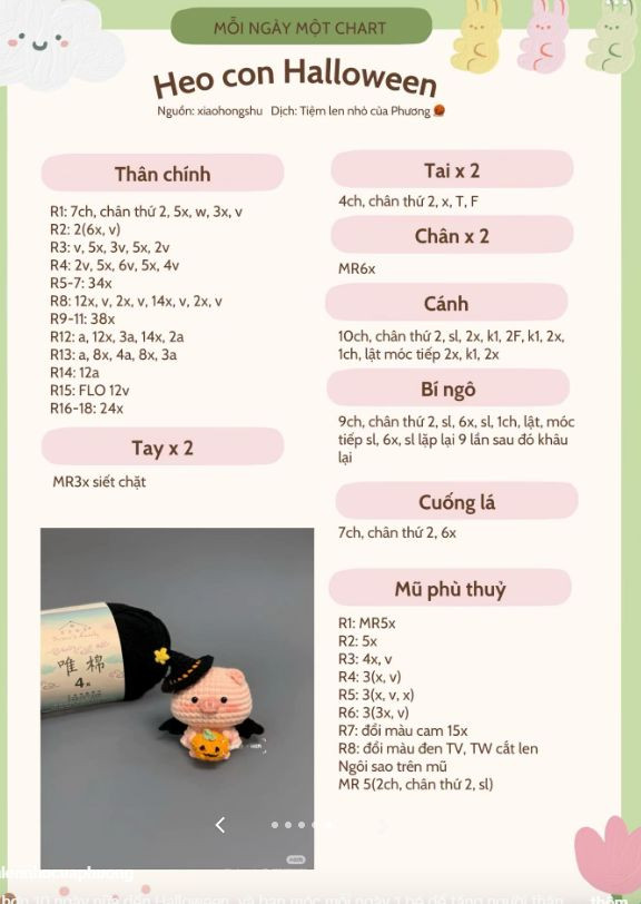 Chart Móc Len Heo Con Halloween - Hướng Dẫn Chi Tiết Từng Phần