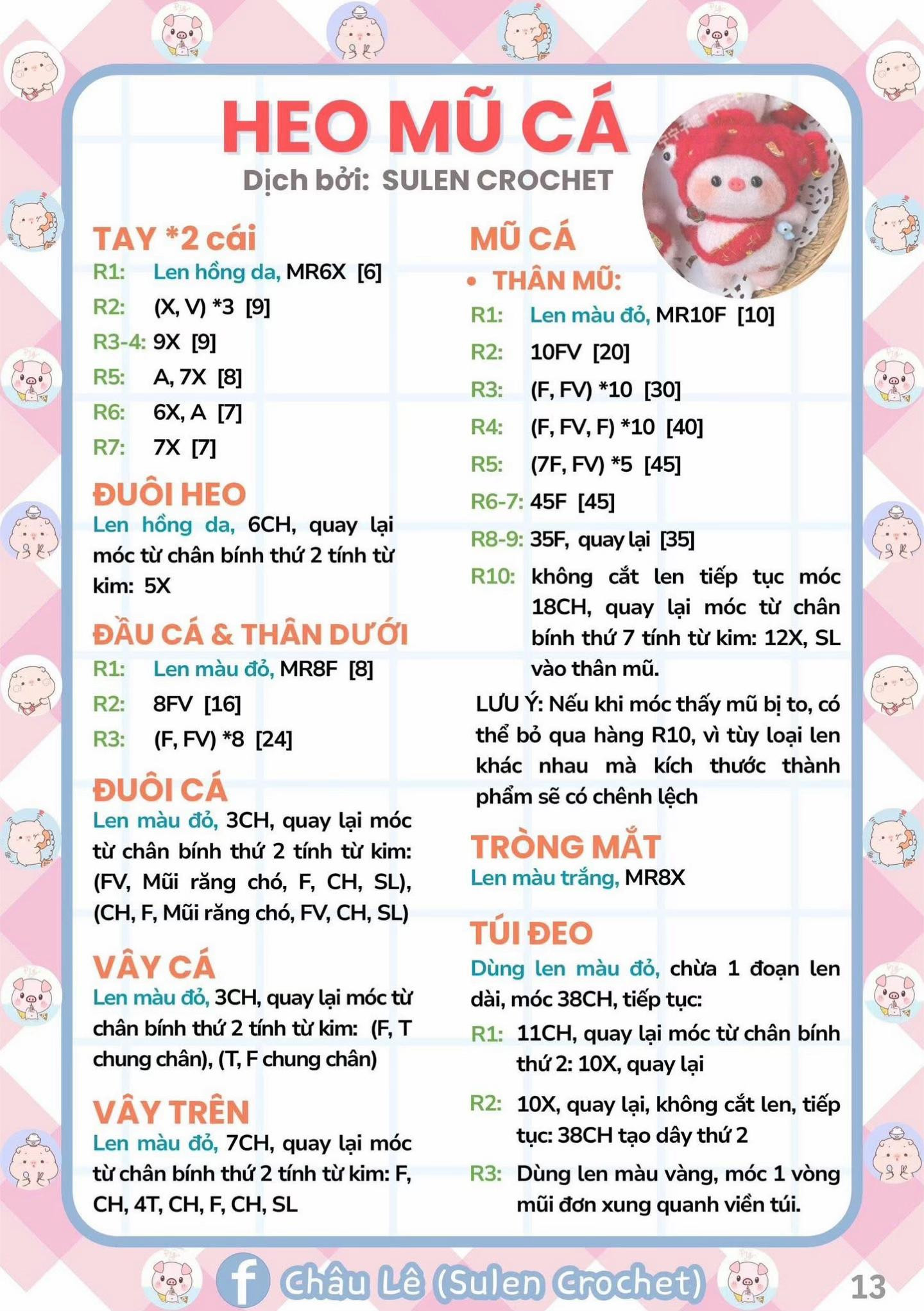 Chart Móc Len Heo Đầu Lân và Heo Đại Phúc Mừng Năm Mới