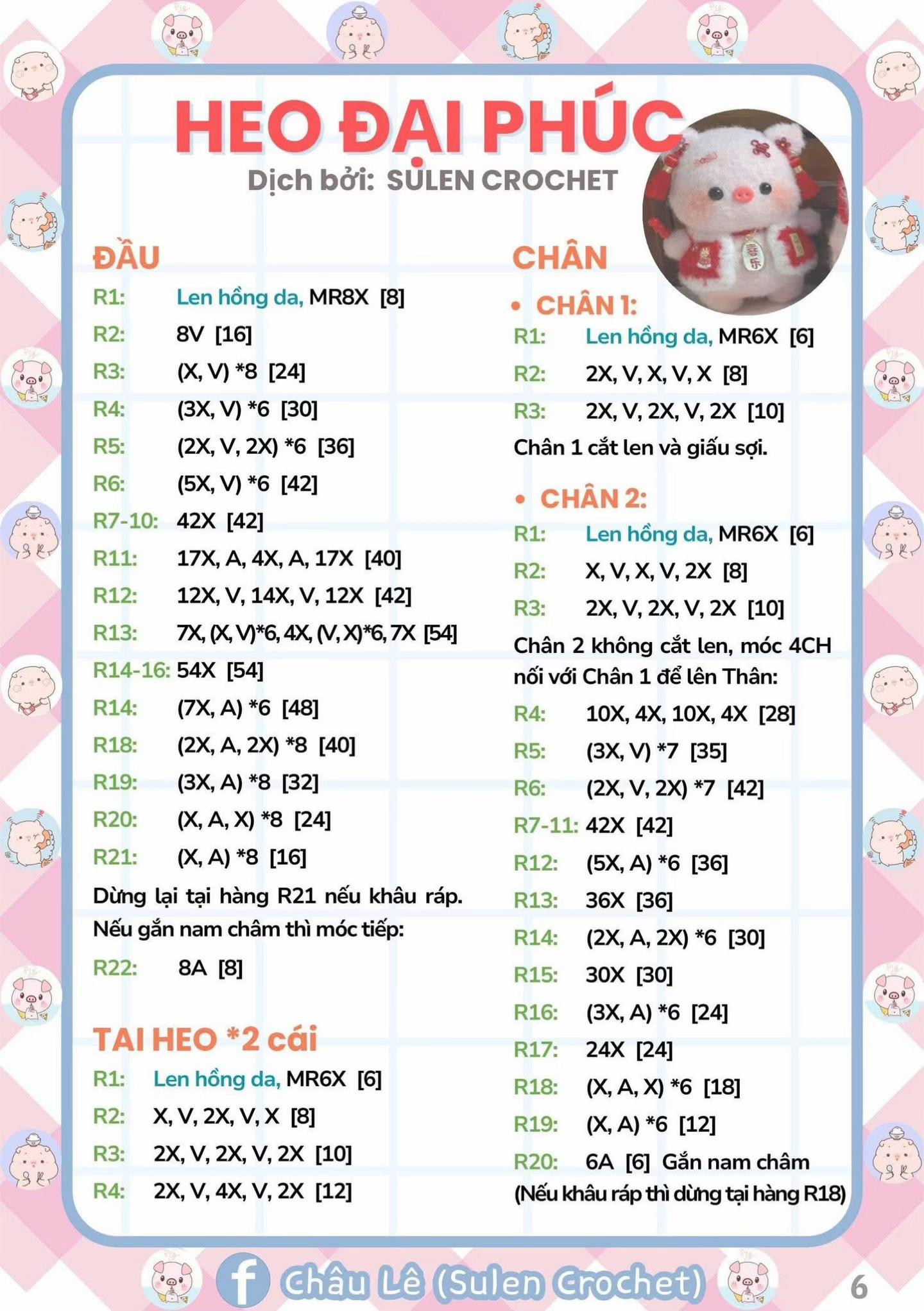 Chart Móc Len Heo Đầu Lân và Heo Đại Phúc Mừng Năm Mới