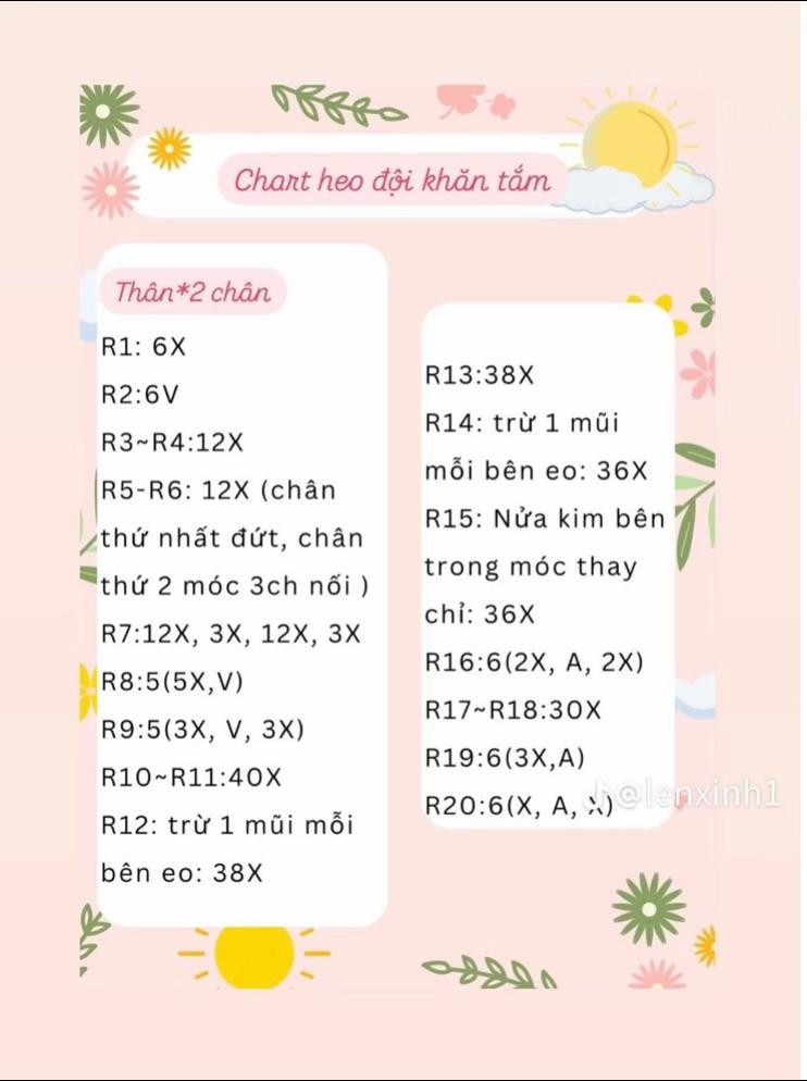 Chart móc len Heo đội khăn tắm màu hồng kem