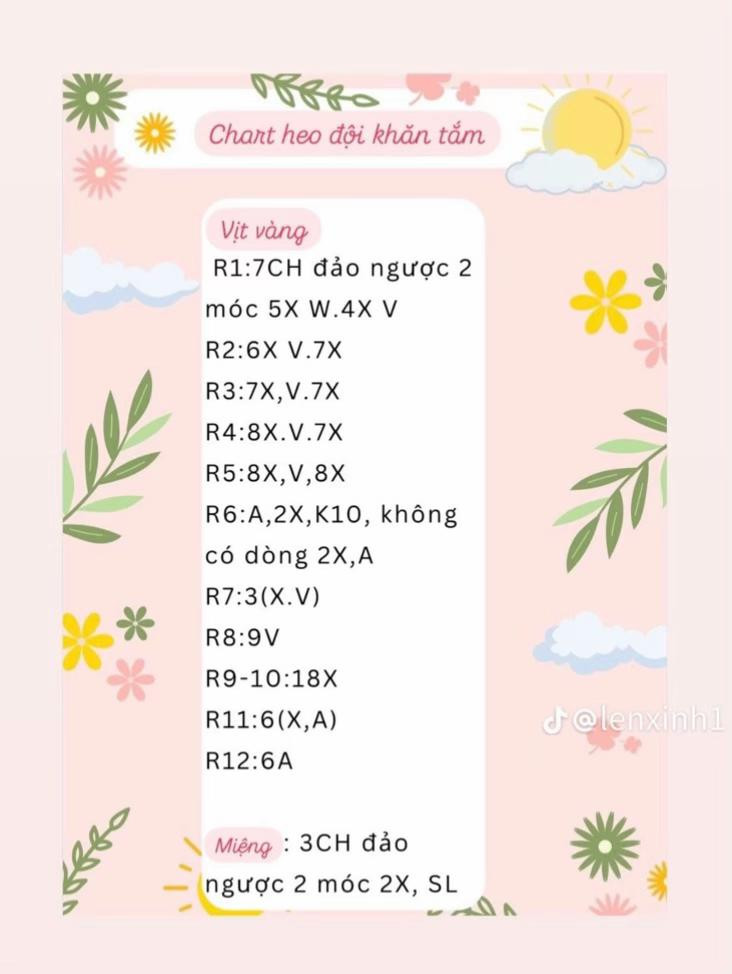Chart móc len Heo đội khăn tắm màu hồng kem