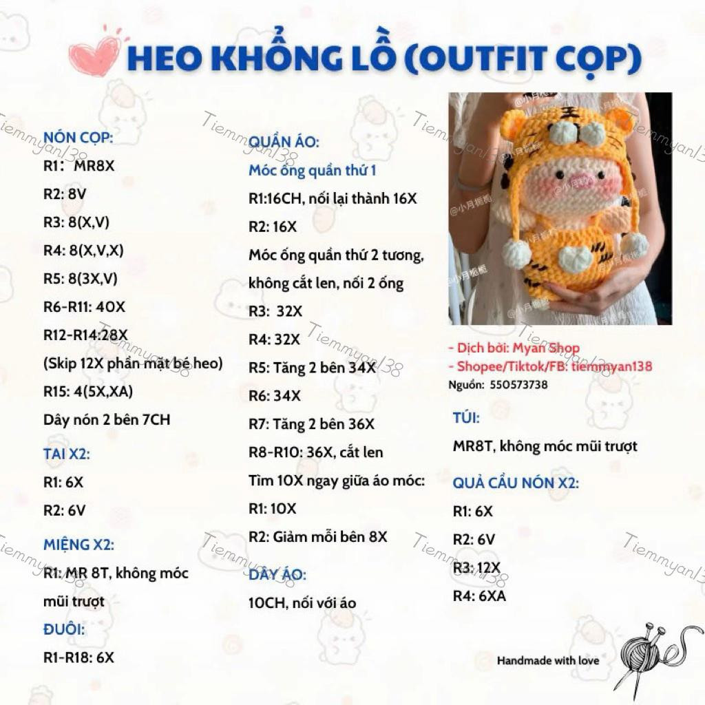Chart Móc Len Heo Khổng Lồ (Outfit Cọp) - Hướng dẫn chi tiết từng hàng