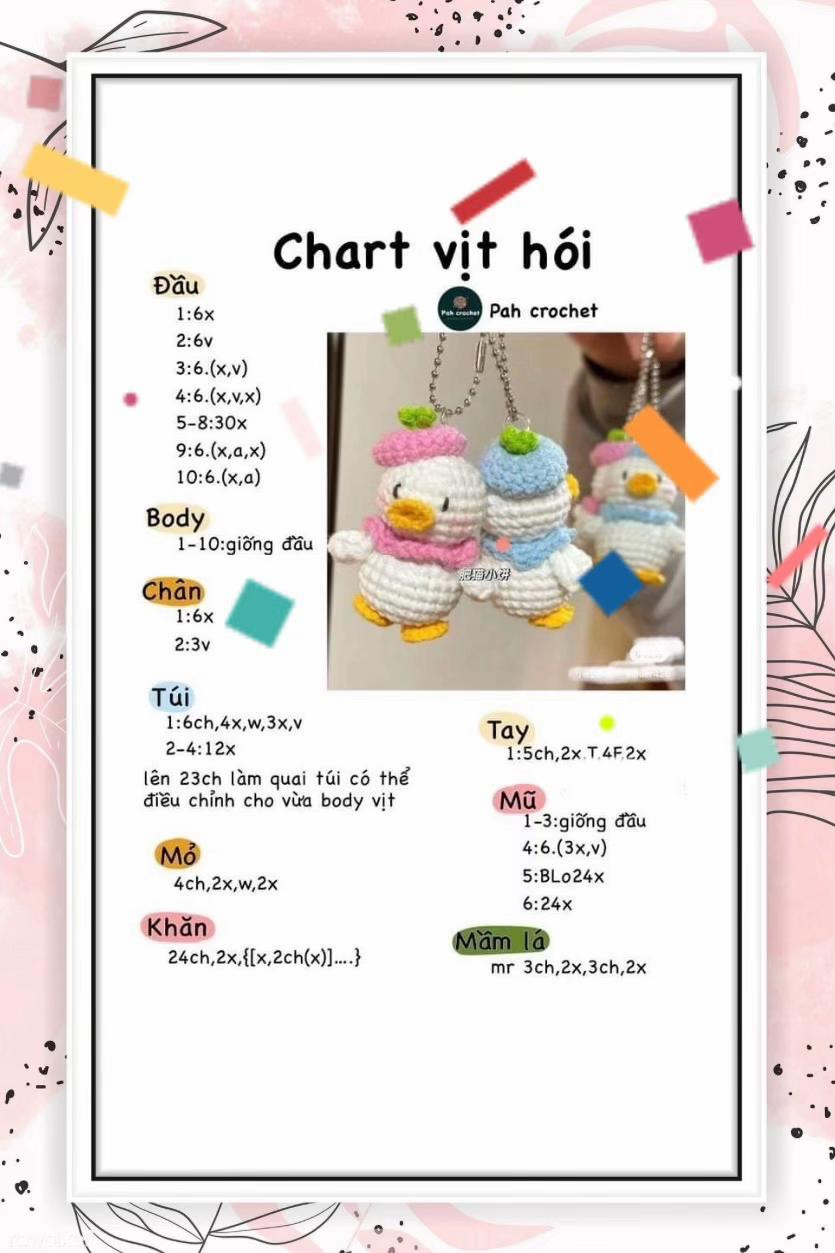 Chart móc len hình trái tim nhiều màu sắc dễ thương