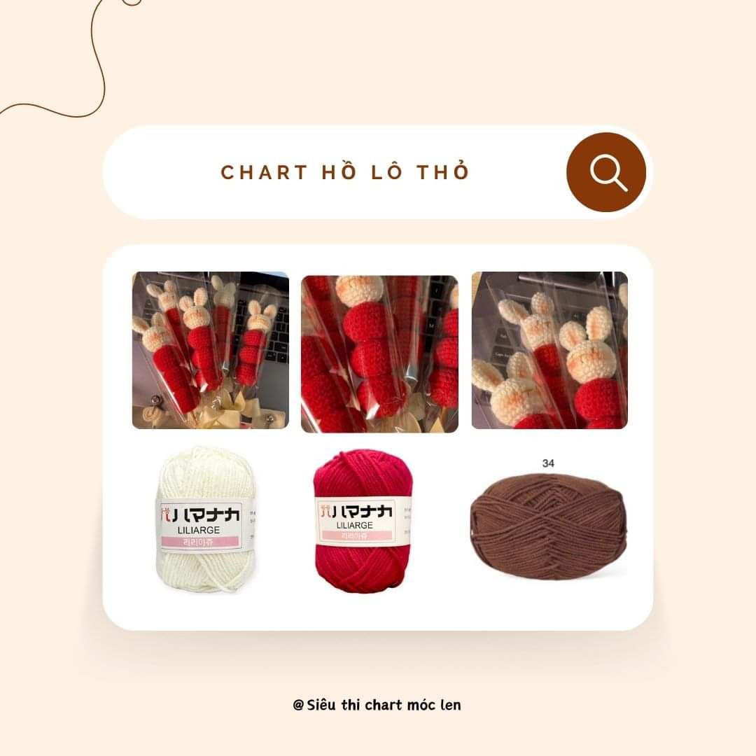 Chart móc len Hổ lô thỏ màu đỏ và trắng dễ thương