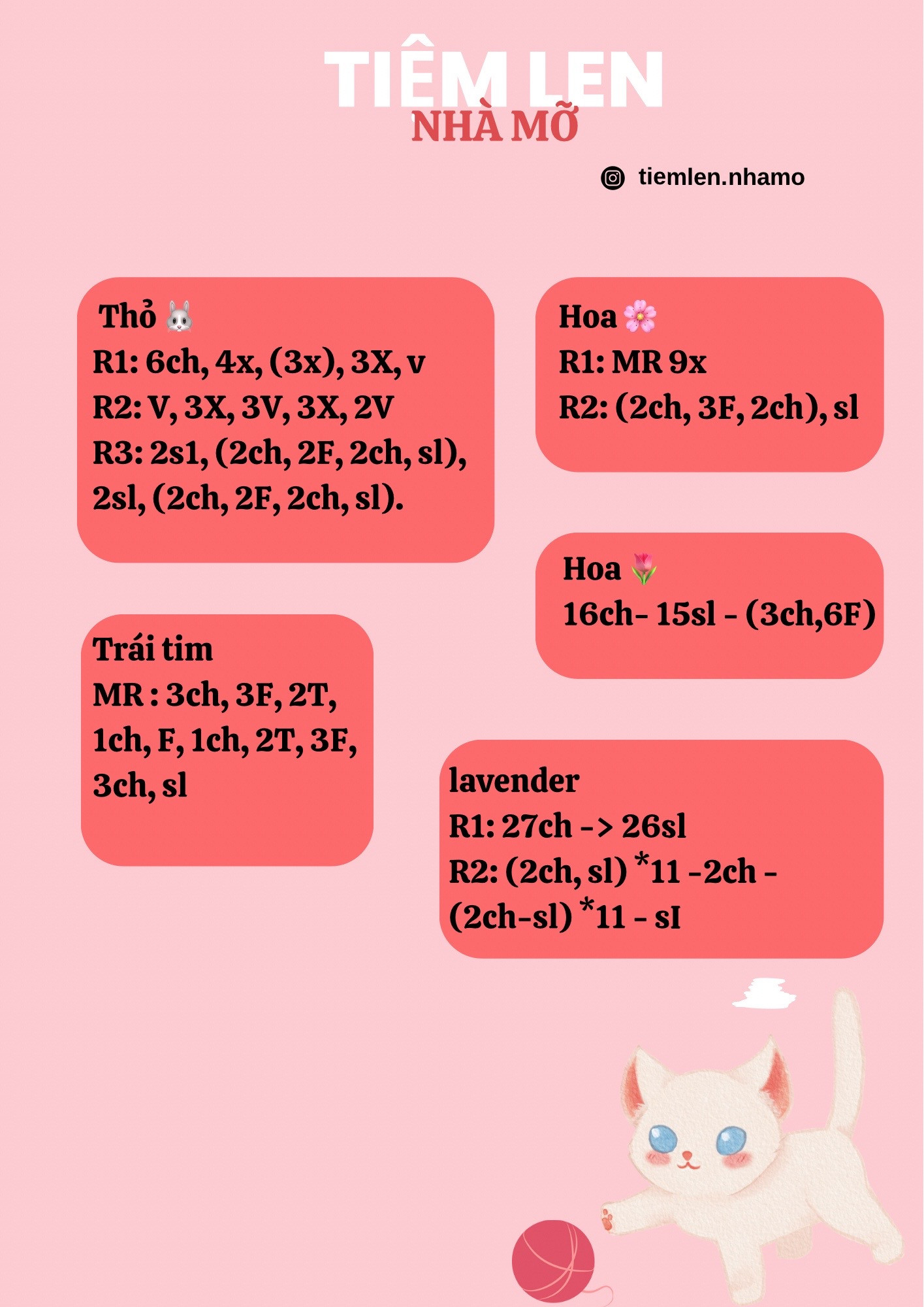 Chart Móc Len Hoa Bó, Thỏ Và Trái Tim