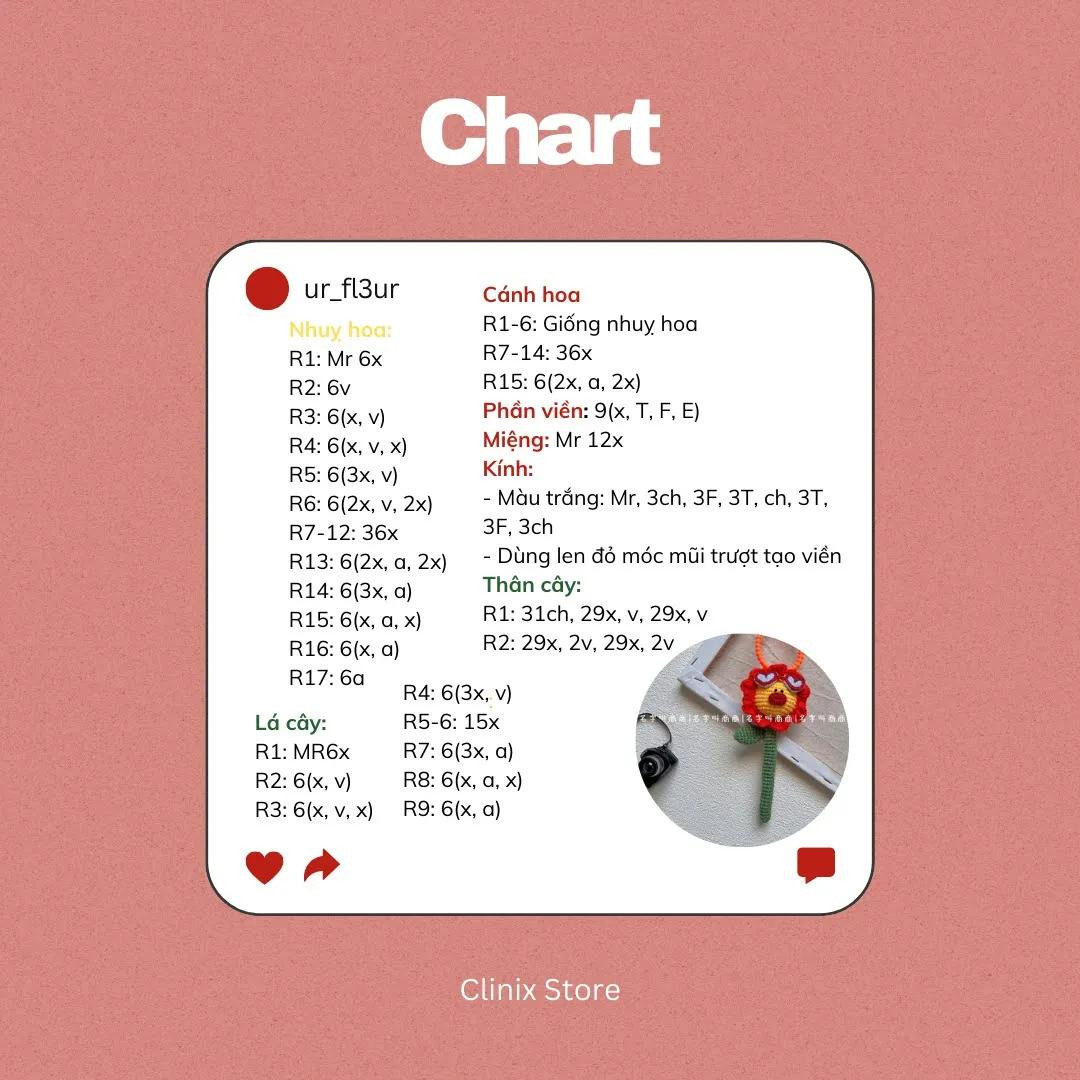 Chart móc len Hoa mặt cười đeo kính Funny Flower