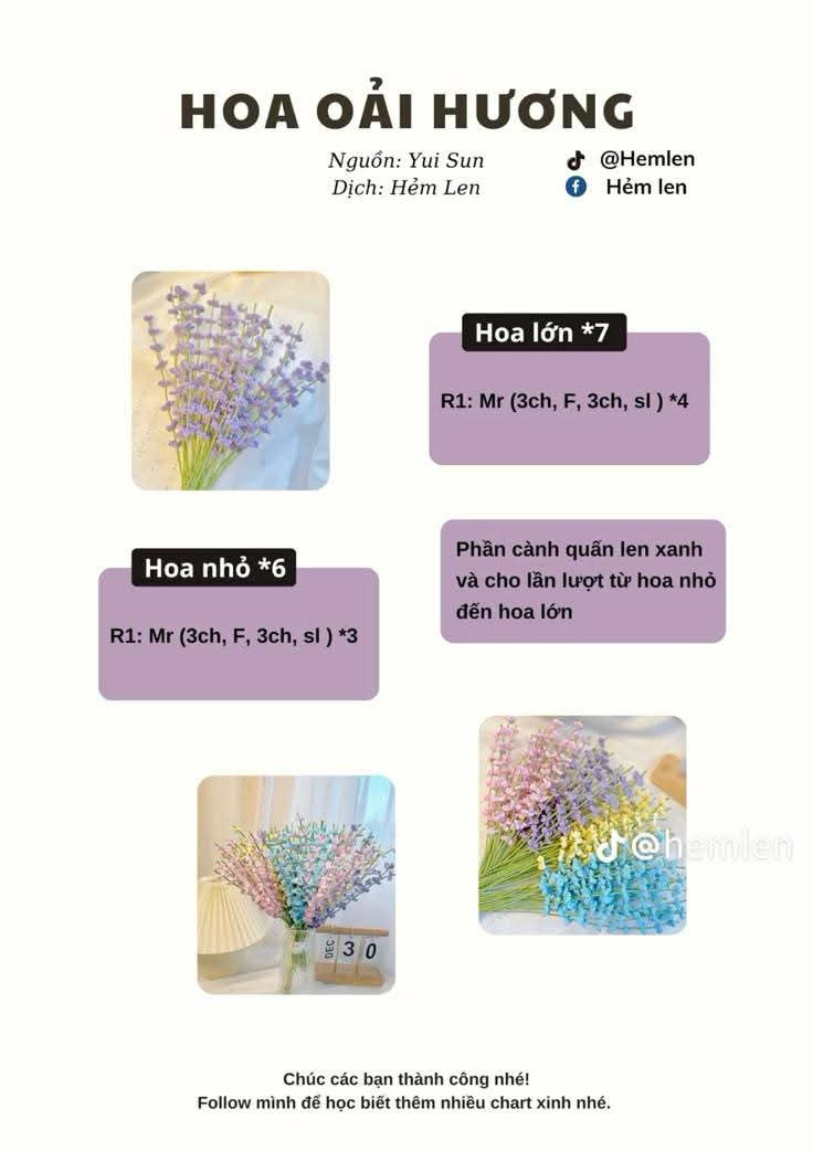 Chart móc len hoa oải hương tím xanh hồng