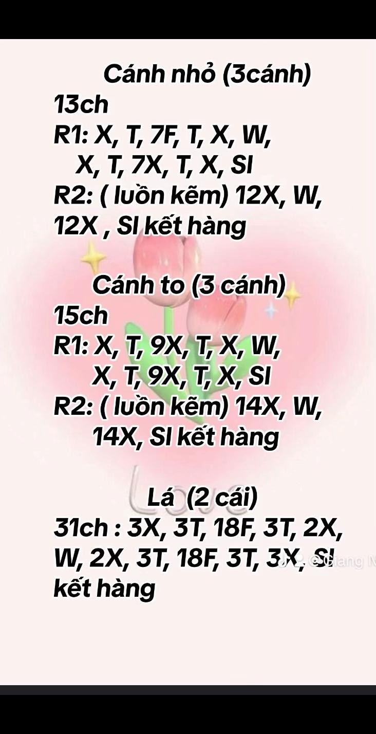 Chart móc len hoa tulip màu cam, trắng và vàng