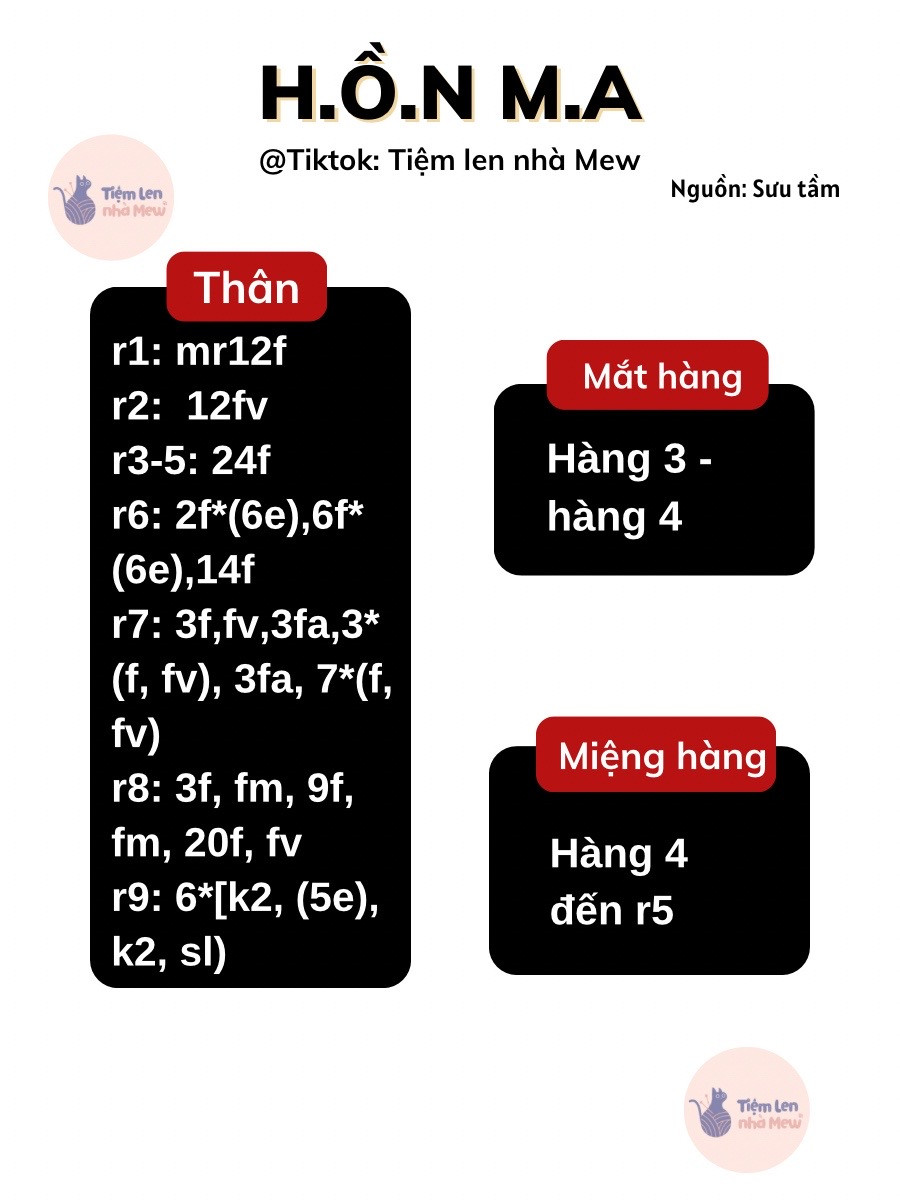 Chart móc len hồn ma trắng dễ thương