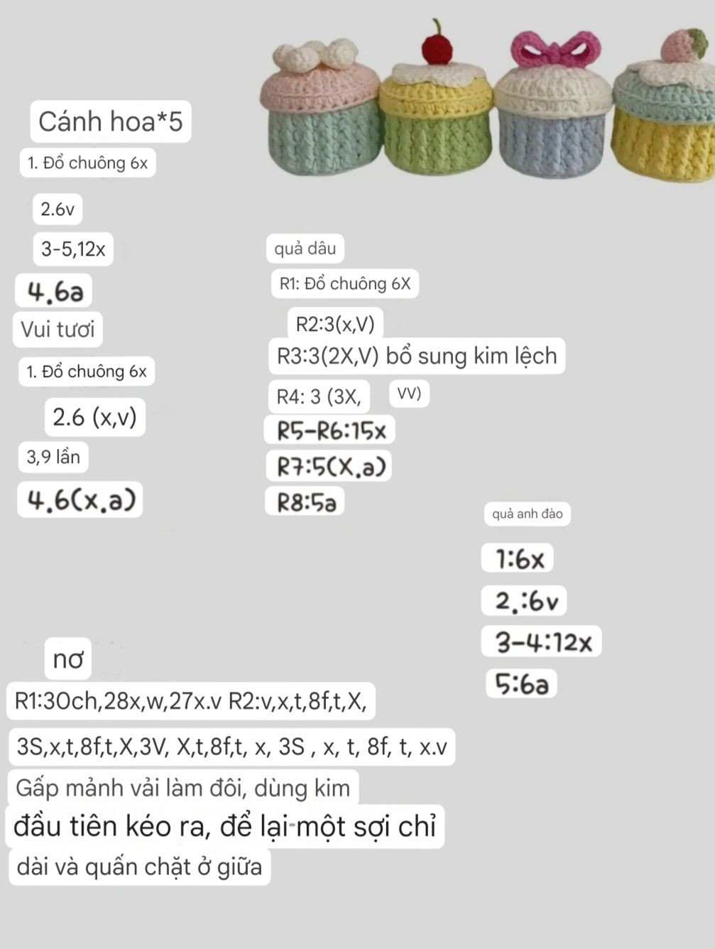 Chart Móc Len Hộp Bánh Kem Màu Pastel