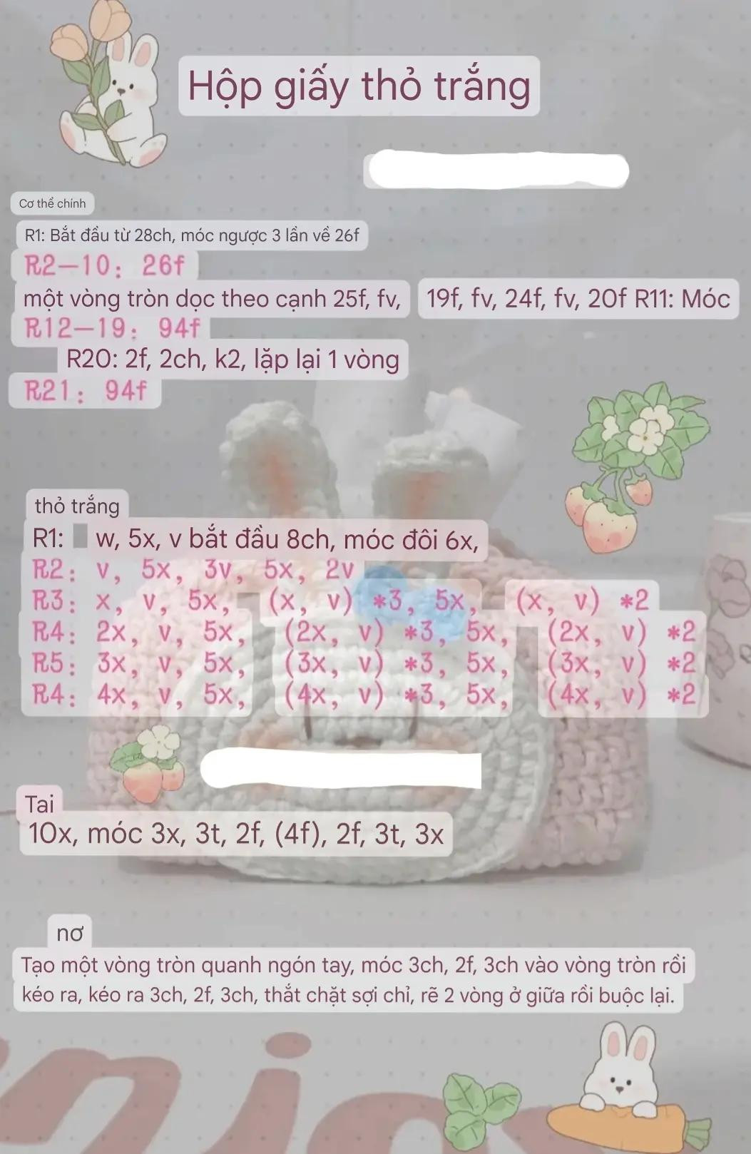 Chart Móc Len Hộp Giấy Thỏ Trắng Dễ Thương