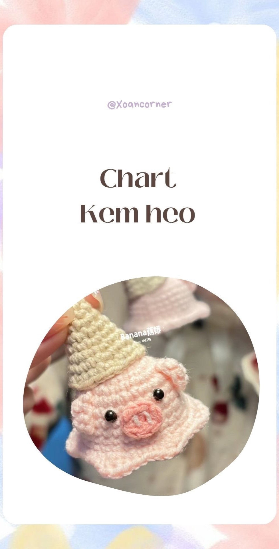 Chart móc len Kem heo dễ thương màu hồng và kem