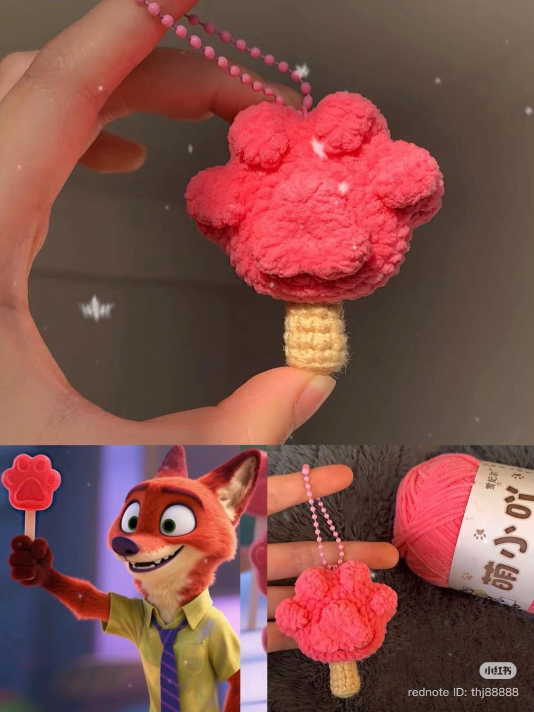 Chart Móc Len Kem Que Chân Thú Màu Hồng Dễ Thương