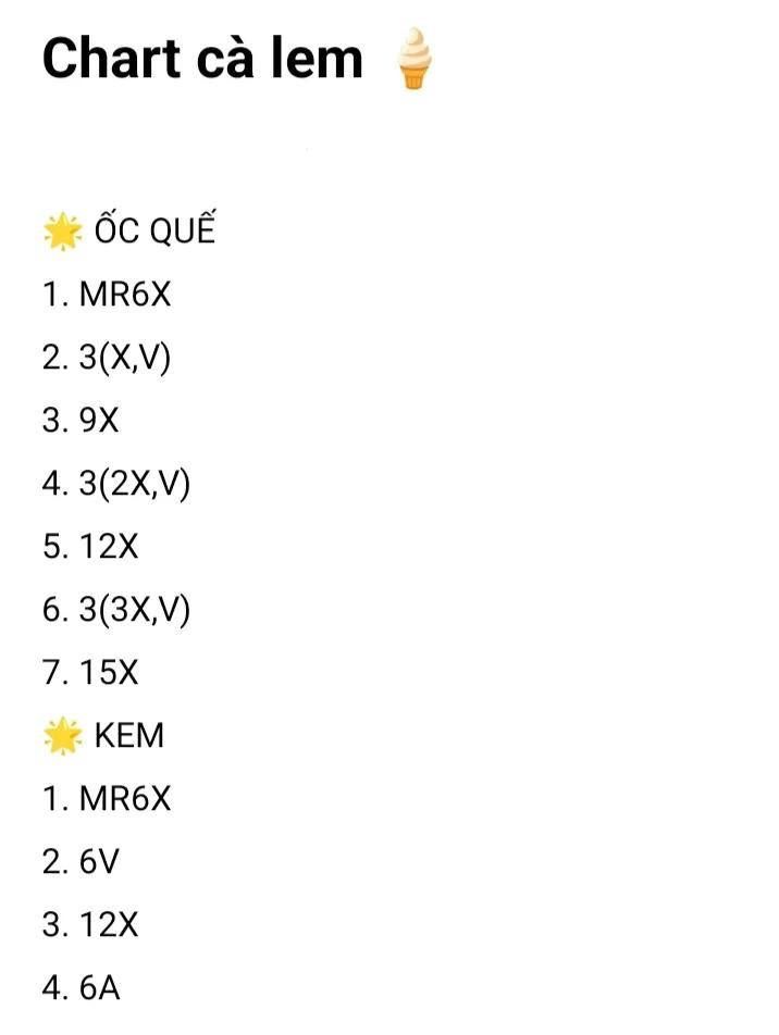 Chart móc len kem que - Hướng dẫn ốc quế và kem