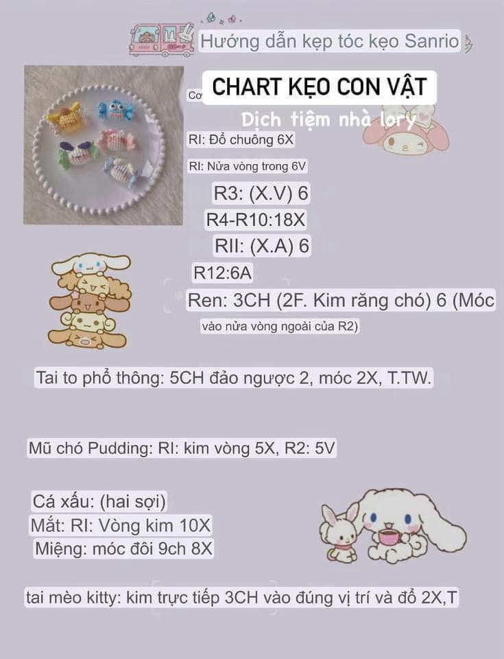 Chart móc len kẹo hình con vật dễ thương