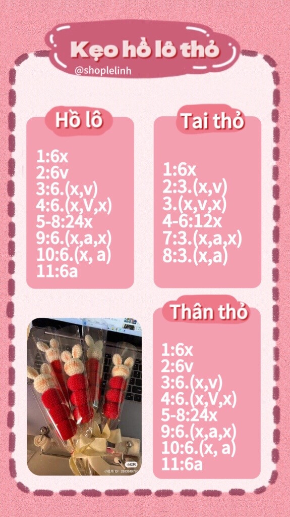 Chart móc len kẹo hồ lô thỏ đỏ dễ thương
