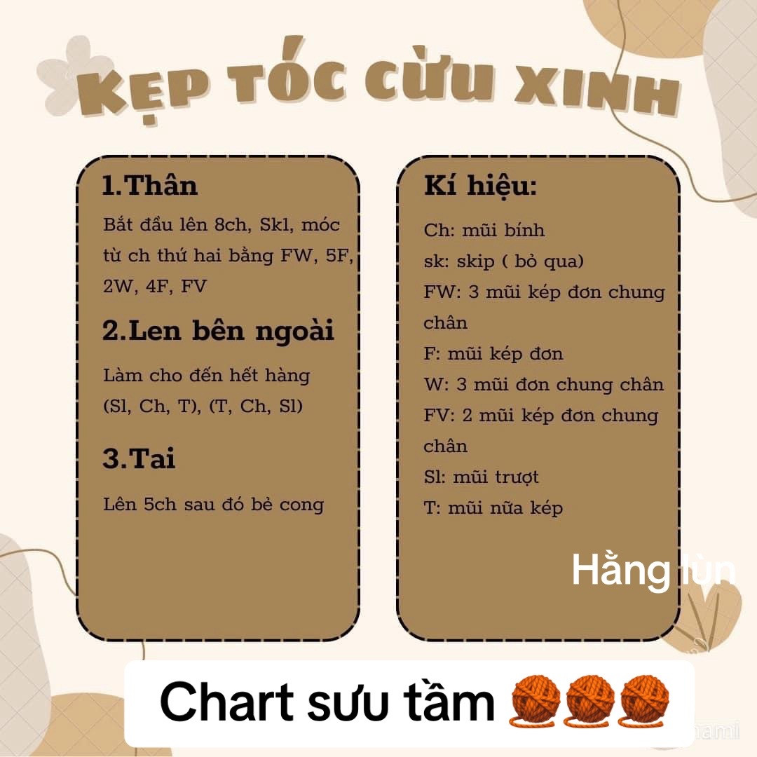 Chart móc len kẹp tóc cừu xinh xắn