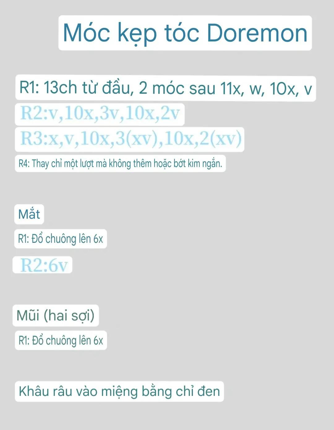 Chart Móc Len Kẹp Tóc Doremon Chi Tiết Từng Hàng