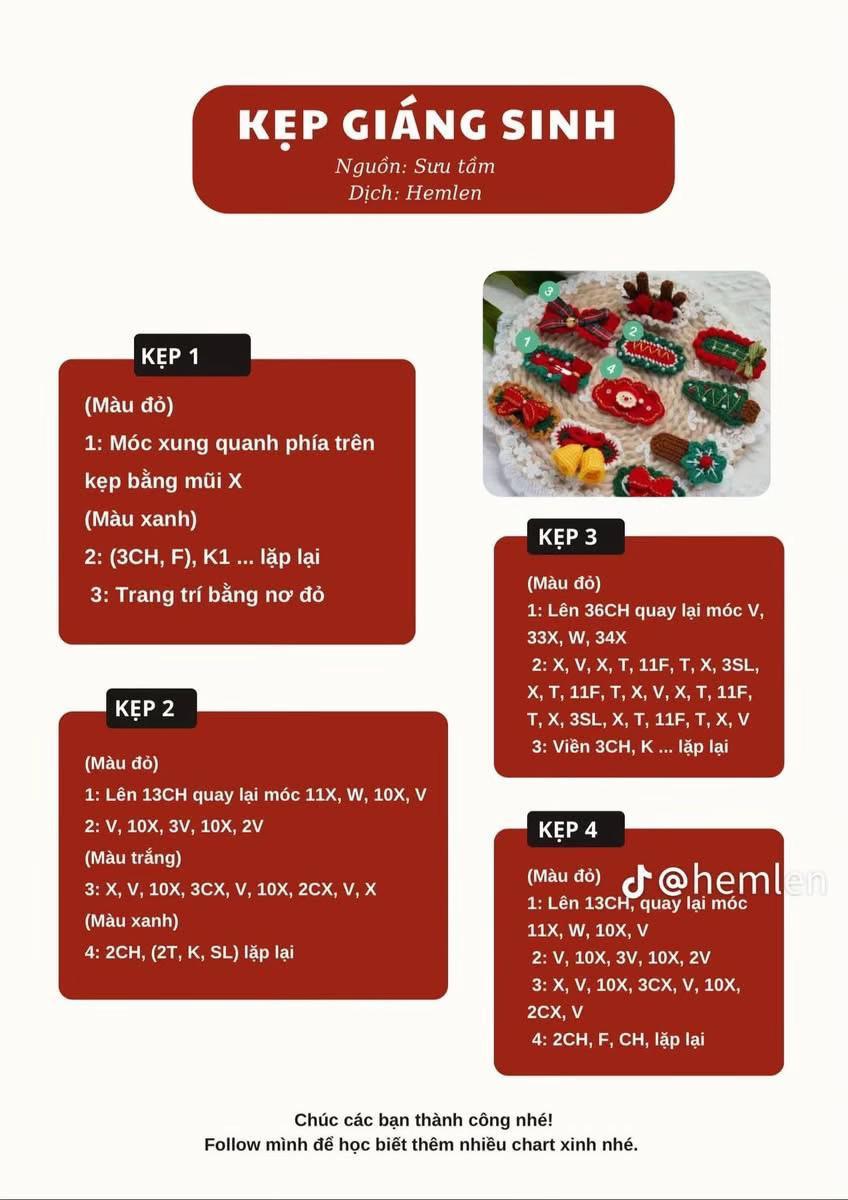 Chart Móc Len Kẹp Tóc Giáng Sinh và Thỏ Cute