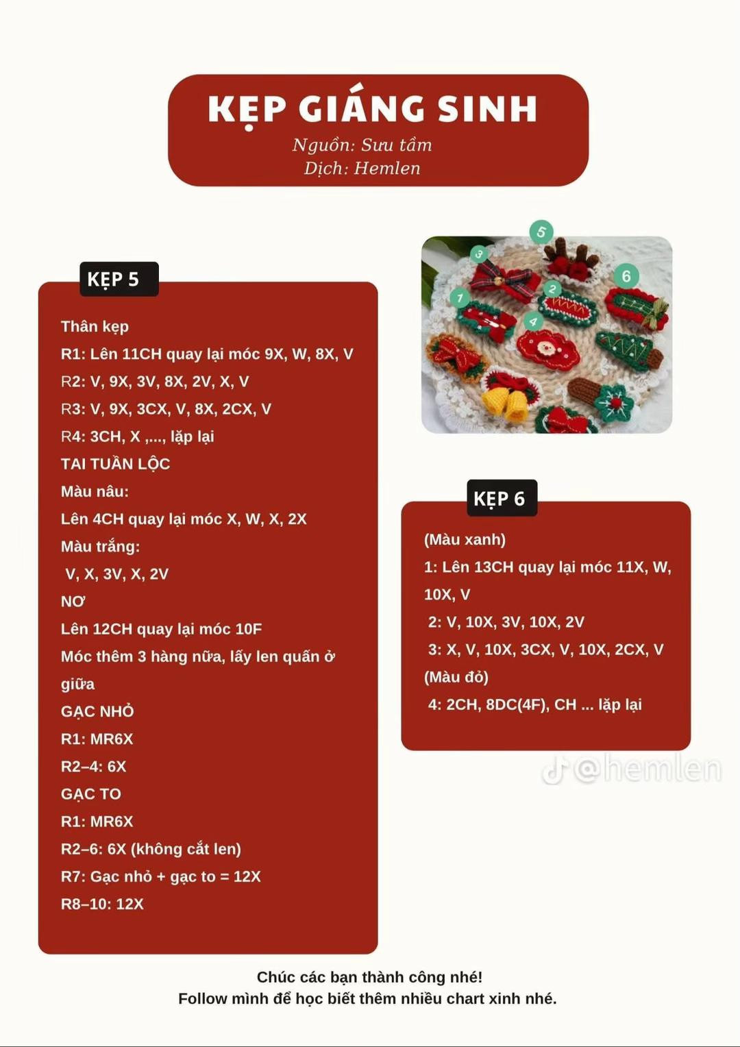 Chart Móc Len Kẹp Tóc Giáng Sinh và Thỏ Cute