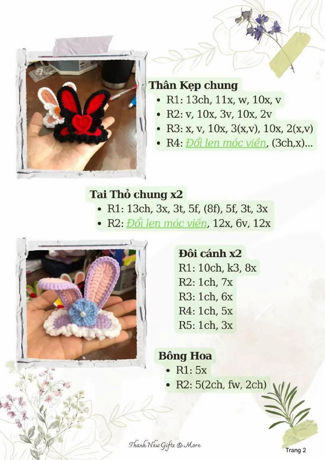 Chart Móc Len Kẹp Tóc Giáng Sinh và Thỏ Cute