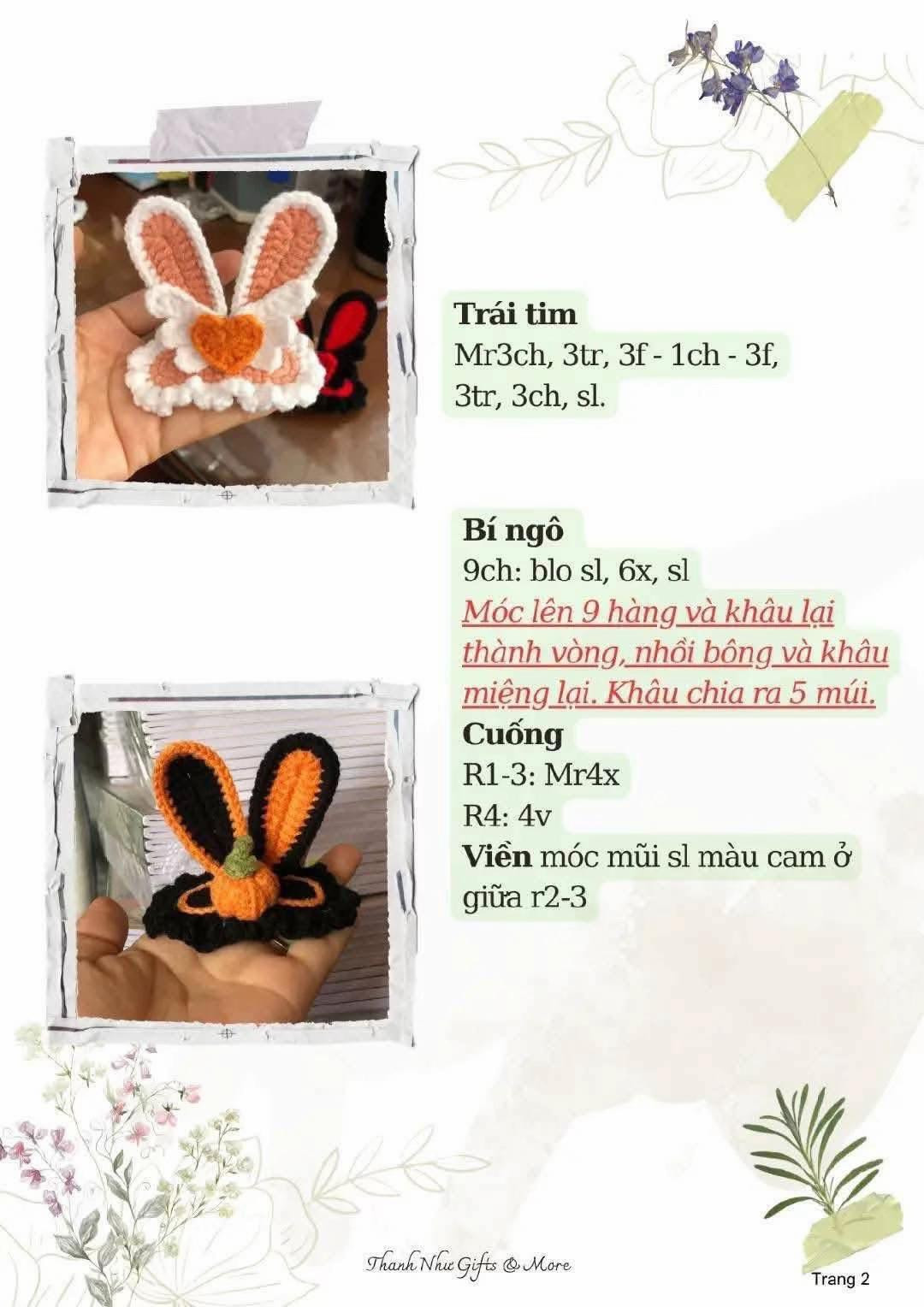 Chart Móc Len Kẹp Tóc Giáng Sinh và Thỏ Cute