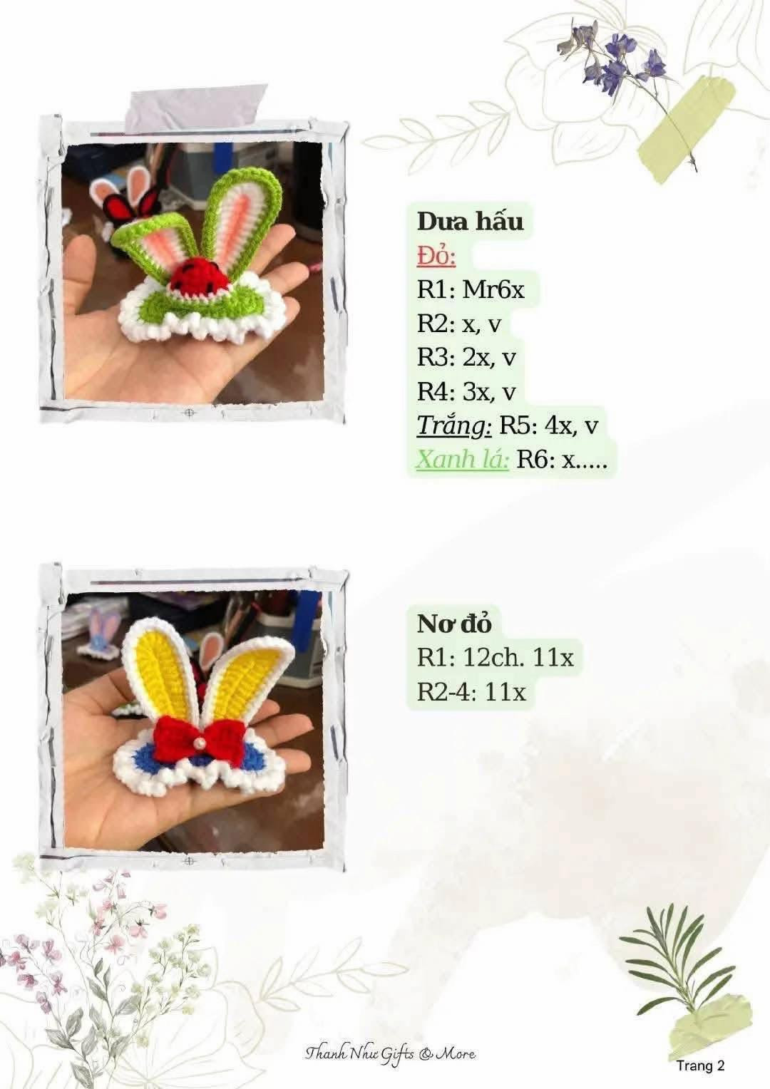 Chart Móc Len Kẹp Tóc Giáng Sinh và Thỏ Cute