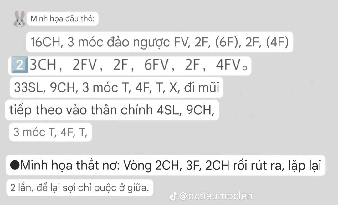 Chart móc len kẹp tóc hình thỏ dễ thương