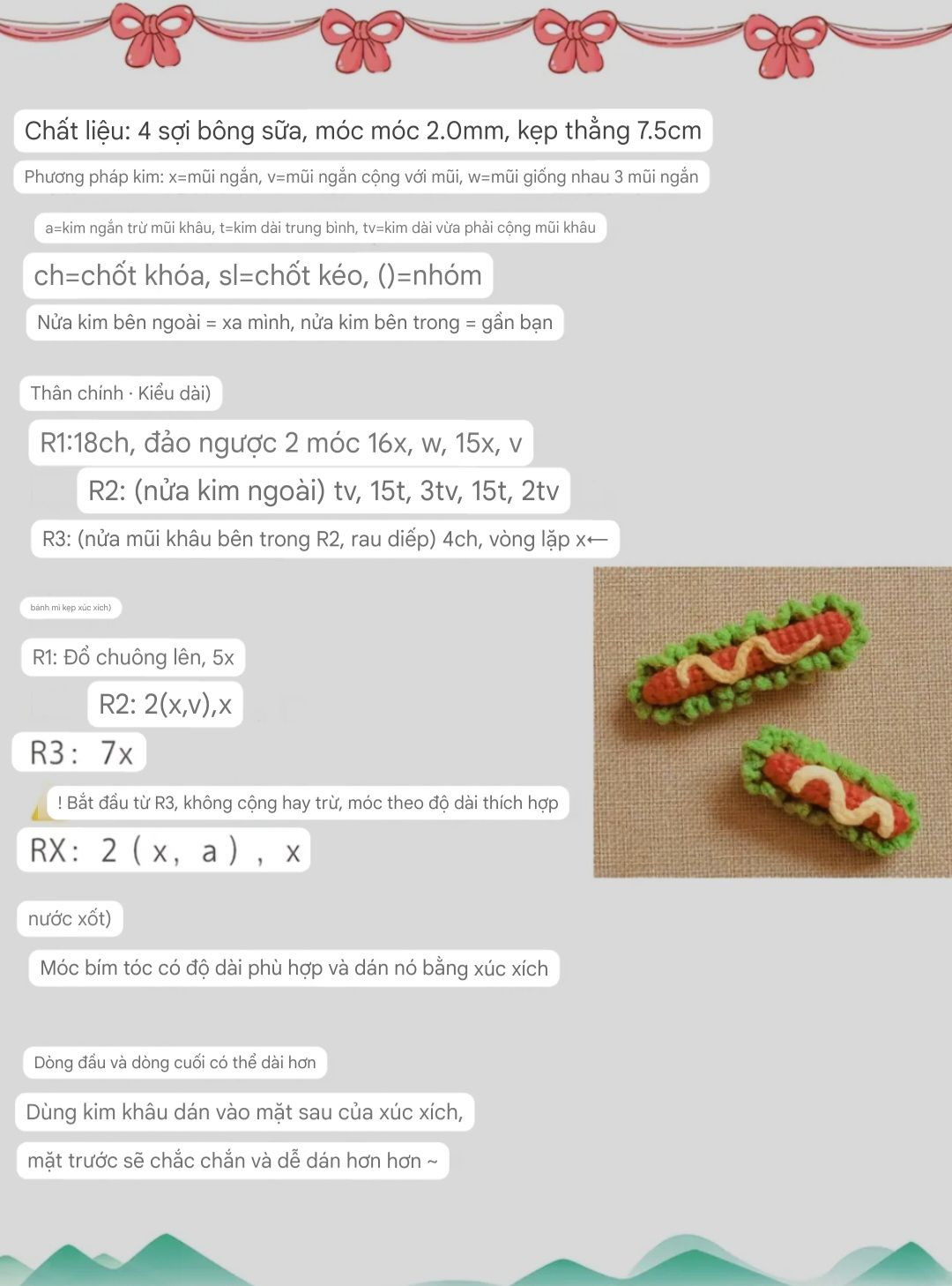 Chart Móc Len Kẹp Tóc Hotdog Chi Tiết