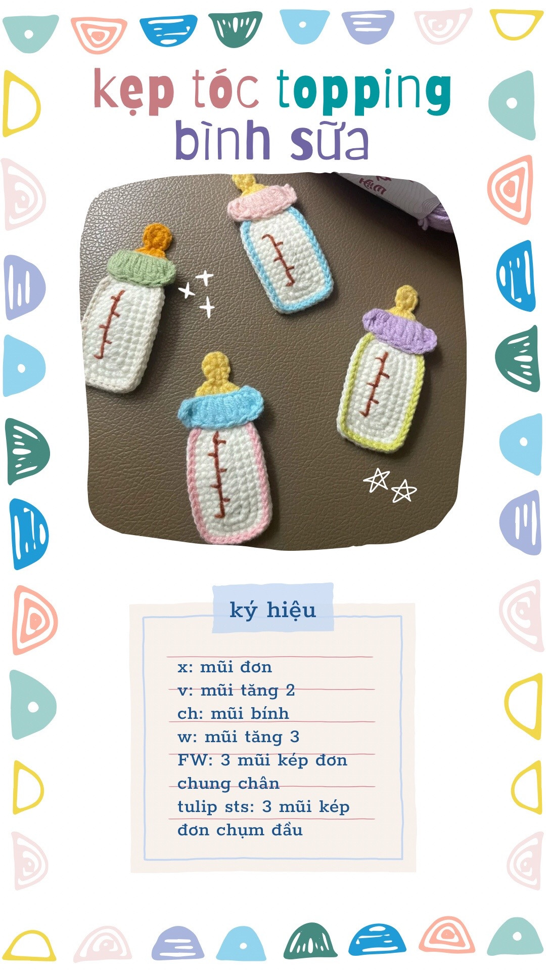 Chart móc len kẹp tóc topping hình bình sữa