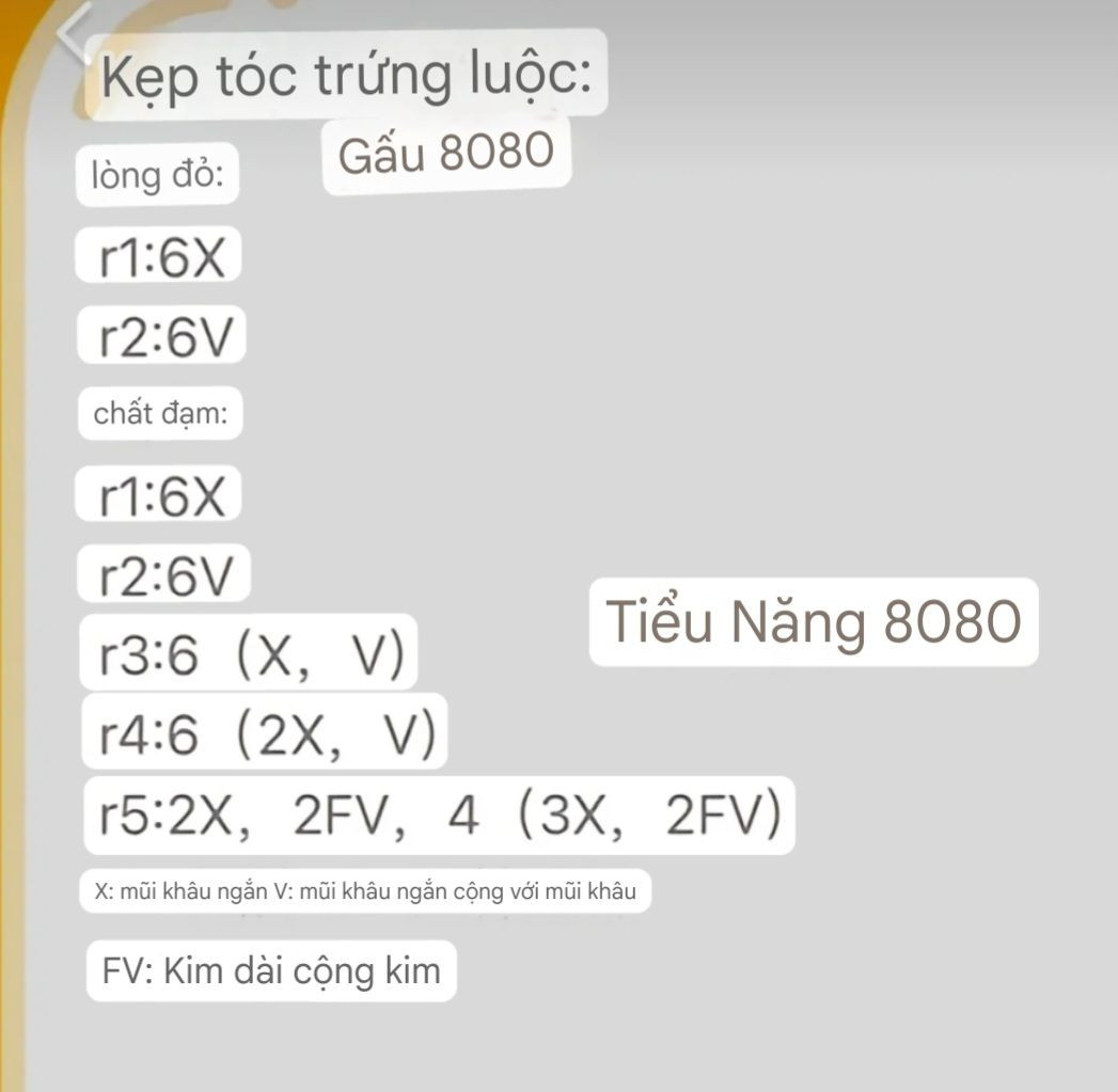 Chart Móc Len Kẹp Tóc Trứng Rán Vàng Trắng