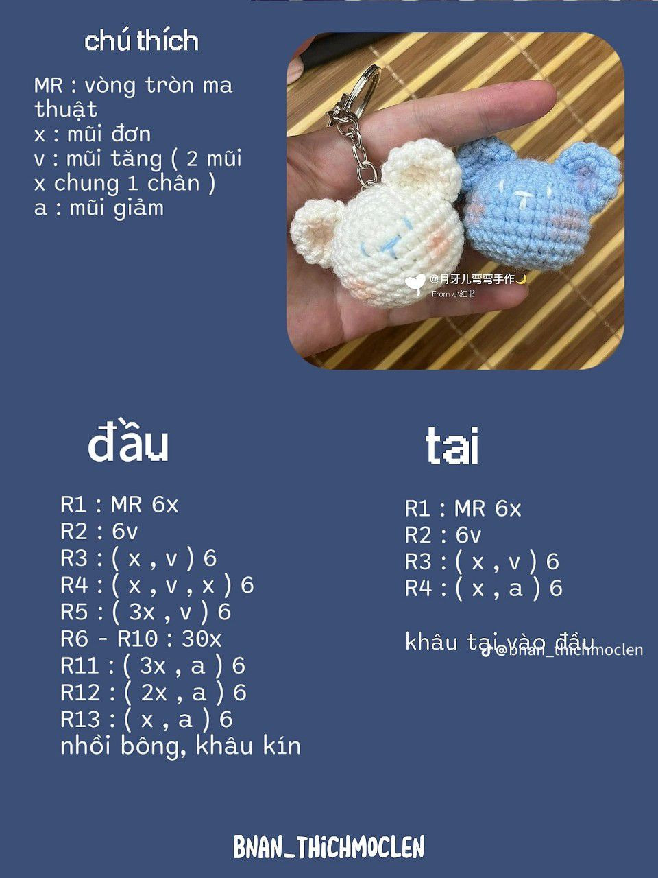 Chart móc len khóa búp bê cừu, chuột, rùa và heo dễ thương