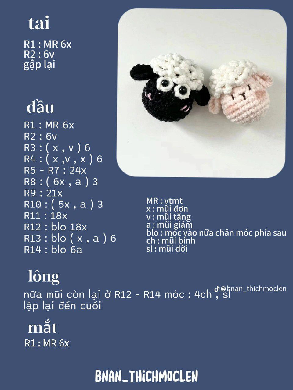 Chart móc len khóa búp bê cừu, chuột, rùa và heo dễ thương