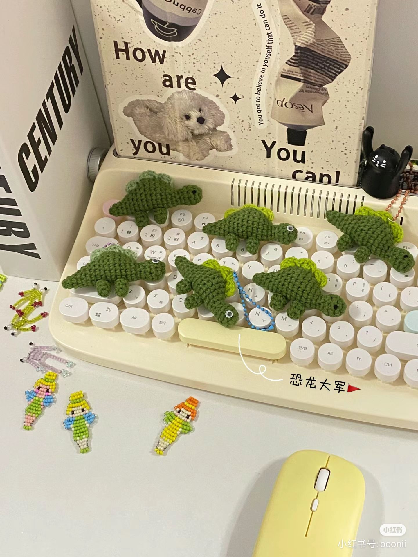 Chart móc len Khủng long mini màu xanh lá