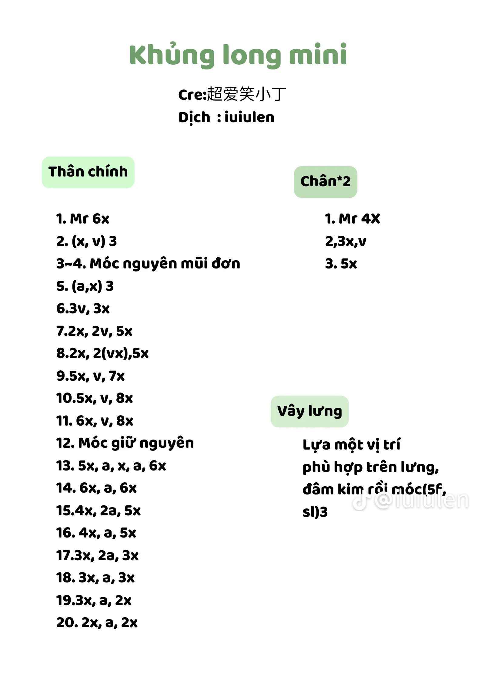 Chart móc len Khủng long mini màu xanh lá